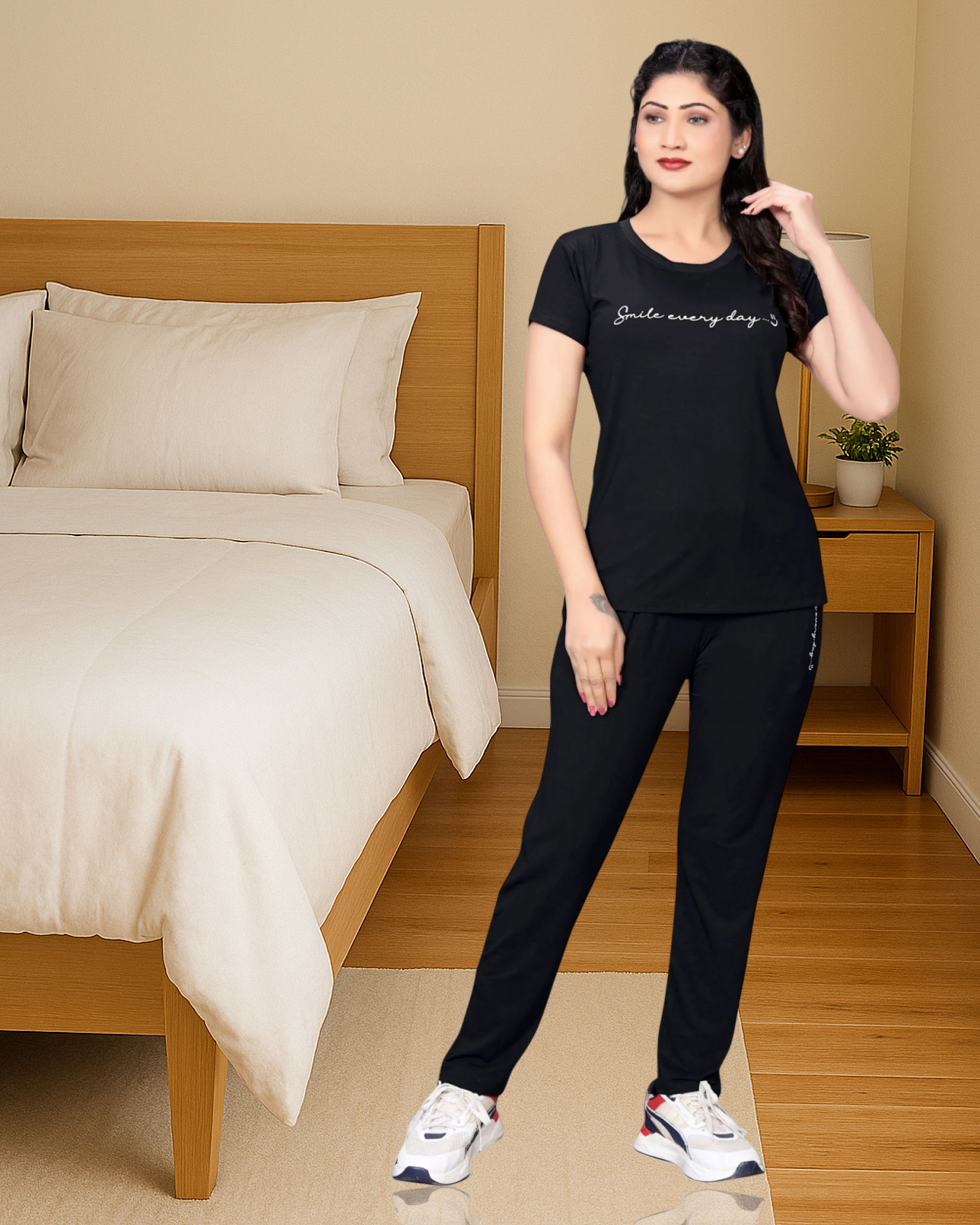 Bamboo night dress-Charcoal black