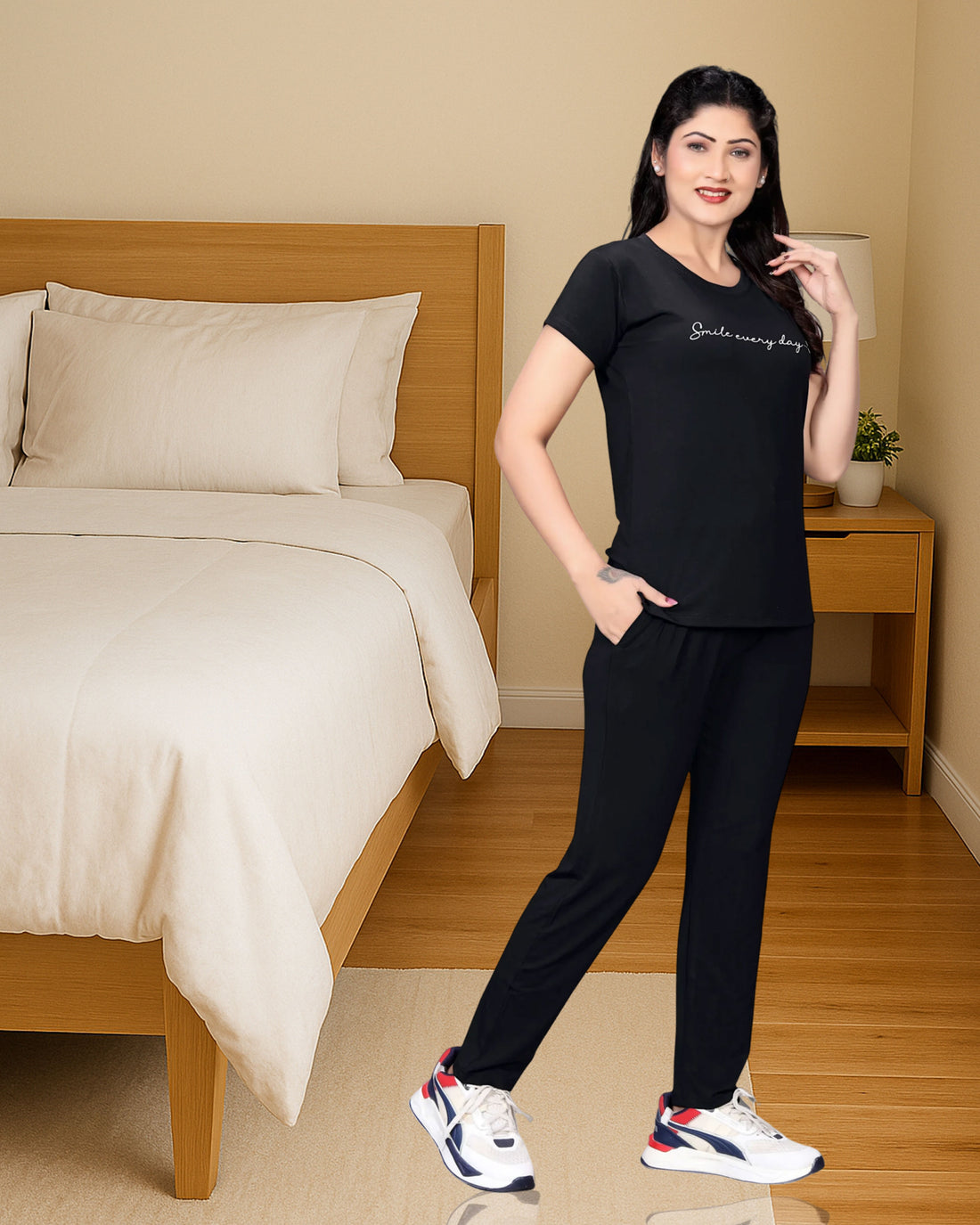 Bamboo night dress-Charcoal black