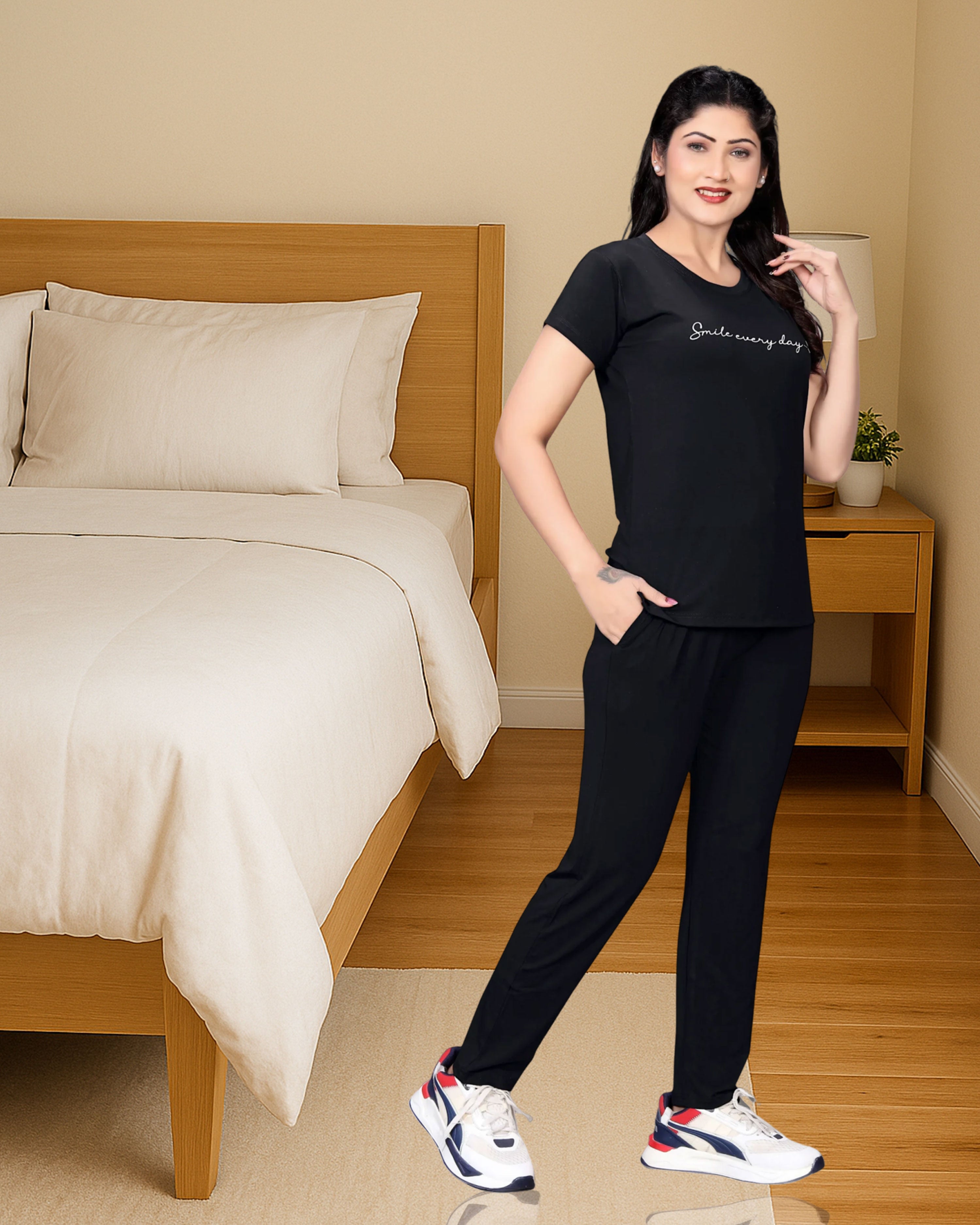 Bamboo night dress-Charcoal black