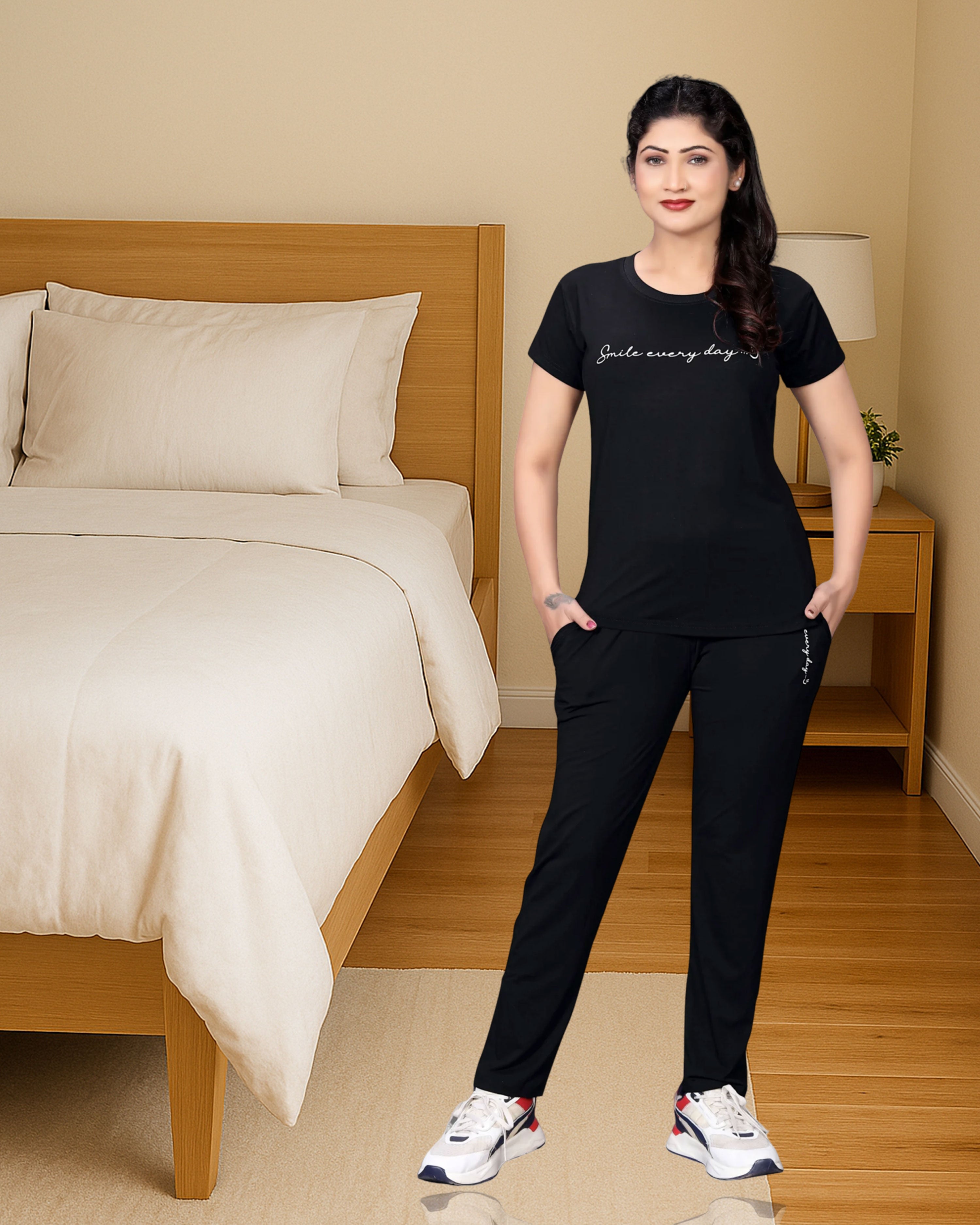 Bamboo night dress-Charcoal black