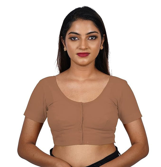Women's Round Neck Cotton Stretchable Short Sleeves Readymade Saree Blouse | Regular Wear Plain Blouse for Women Stylish