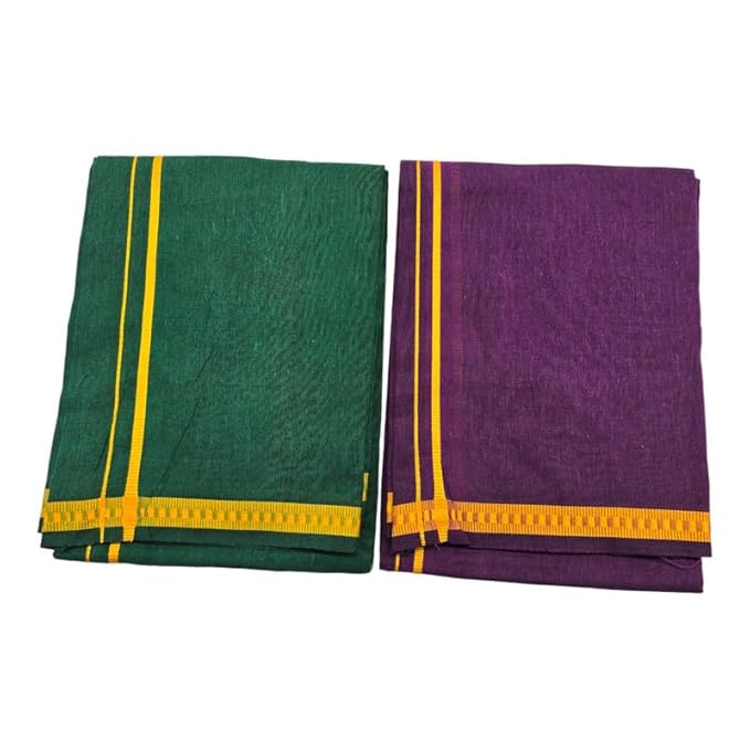 Men’s Poly Cotton Single Colour Casual Style Thalapathi Border Dhoti’s for Men’s/Fine Quality Single Dhoti’s for Men | Pooja Wear Dhoti