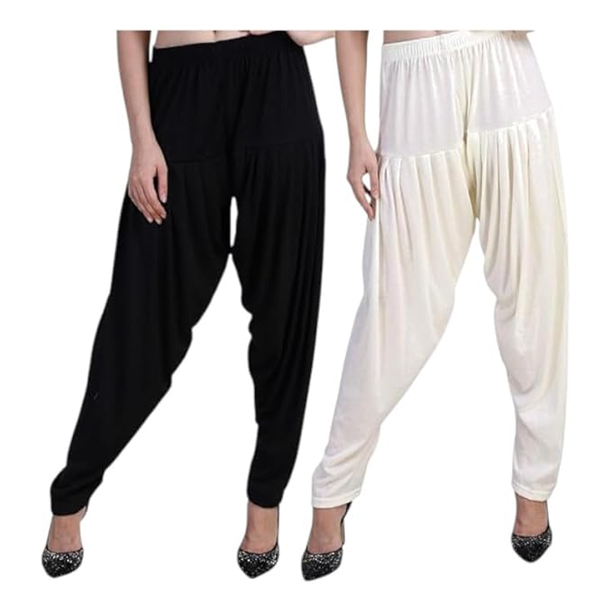 Women's Relaxed Fit Cotton Viscose Lycra Dhoti Patiyala Salwar Harem Bottoms Pants for Women's (PACK 1)