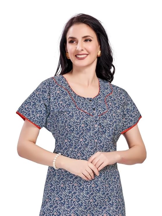 Women's Cotton Printed Nighty Night Gown Maxi | Nighty Dress with Pocket, Super Soft Comfortable | Rajasthani and Jaipuri Gown Maxi