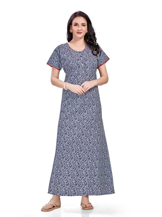 Women's Cotton Printed Nighty Night Gown Maxi | Nighty Dress with Pocket, Super Soft Comfortable | Rajasthani and Jaipuri Gown Maxi