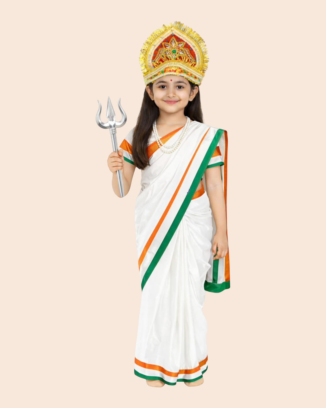 Kids Bharat Mata Fancy Dress Costume for Girls – White Tricolour Saree Look for Patriotic Events
