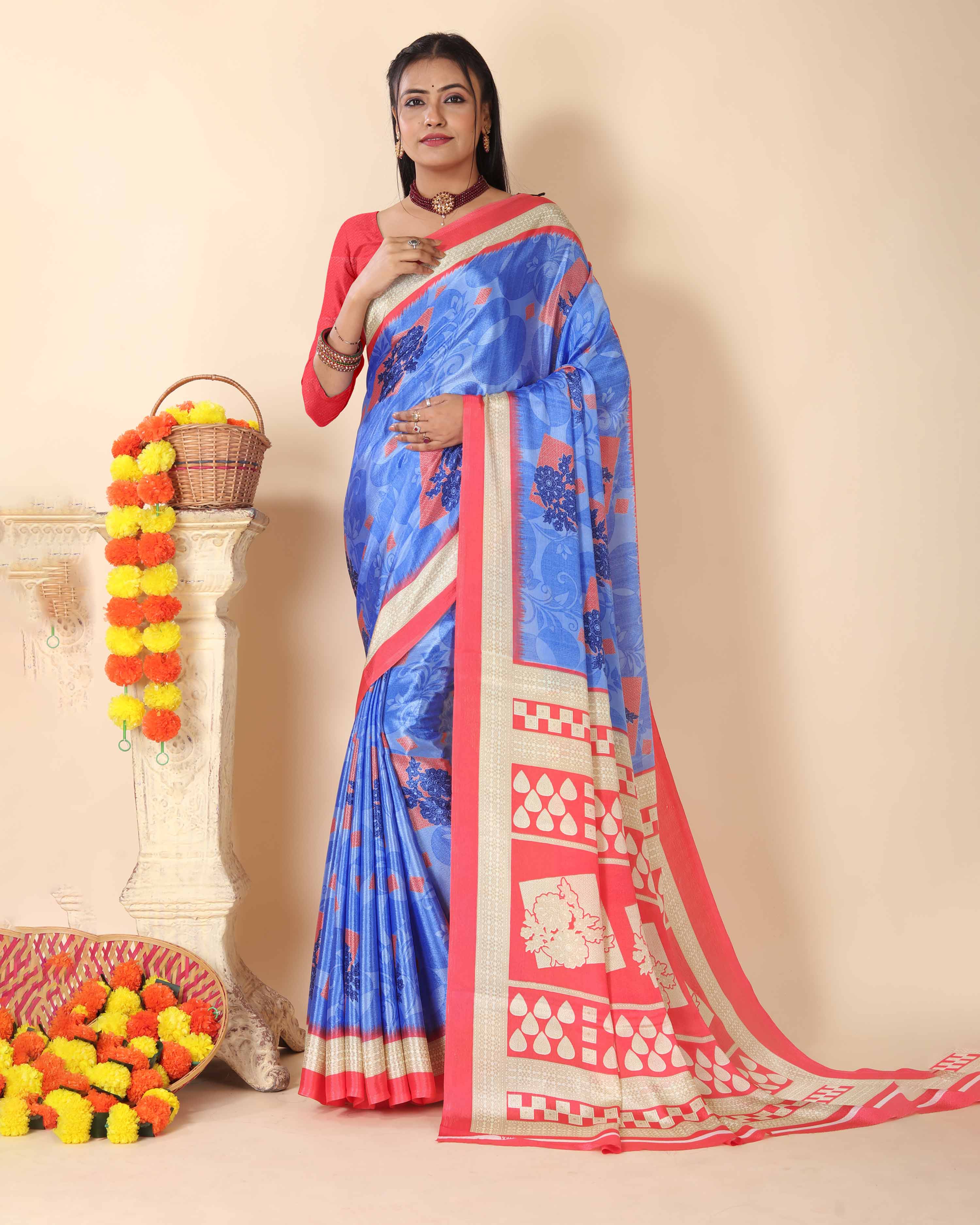 Women's Turkey Silk Print Saree and Unstitched Blouse Piece | Saree for Women | Perfect for Office work Saree | COMBO of 2 |