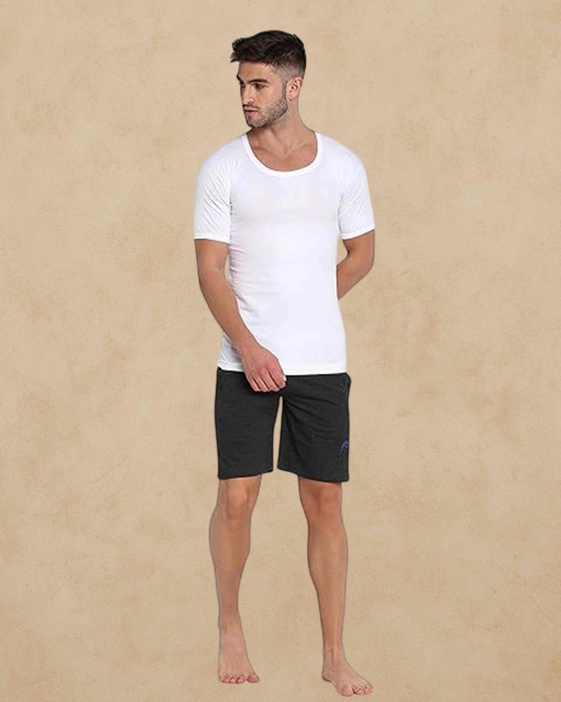Poomer men's cotton white half sleeve vest pack of 3 size L 90 cm