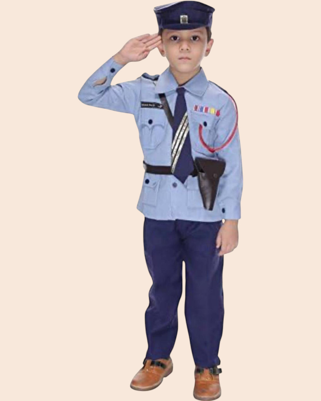Kids Indian Air Force Fancy Dress Costume – Blue Officer Uniform with Cap, Tie & Trousers for Boys & Girls