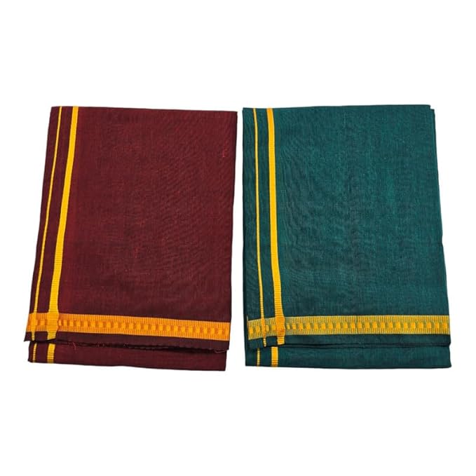 Men’s Poly Cotton Single Colour Casual Style Thalapathi Border Dhoti’s for Men’s/Fine Quality Single Dhoti’s for Men | Pooja Wear Dhoti