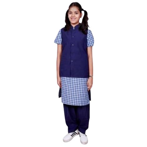 Government School Uniform Chudidhar Set | Full Girls School Uniform  Chudidhar Set | Readymade Stitched, Regular Fit for Girls