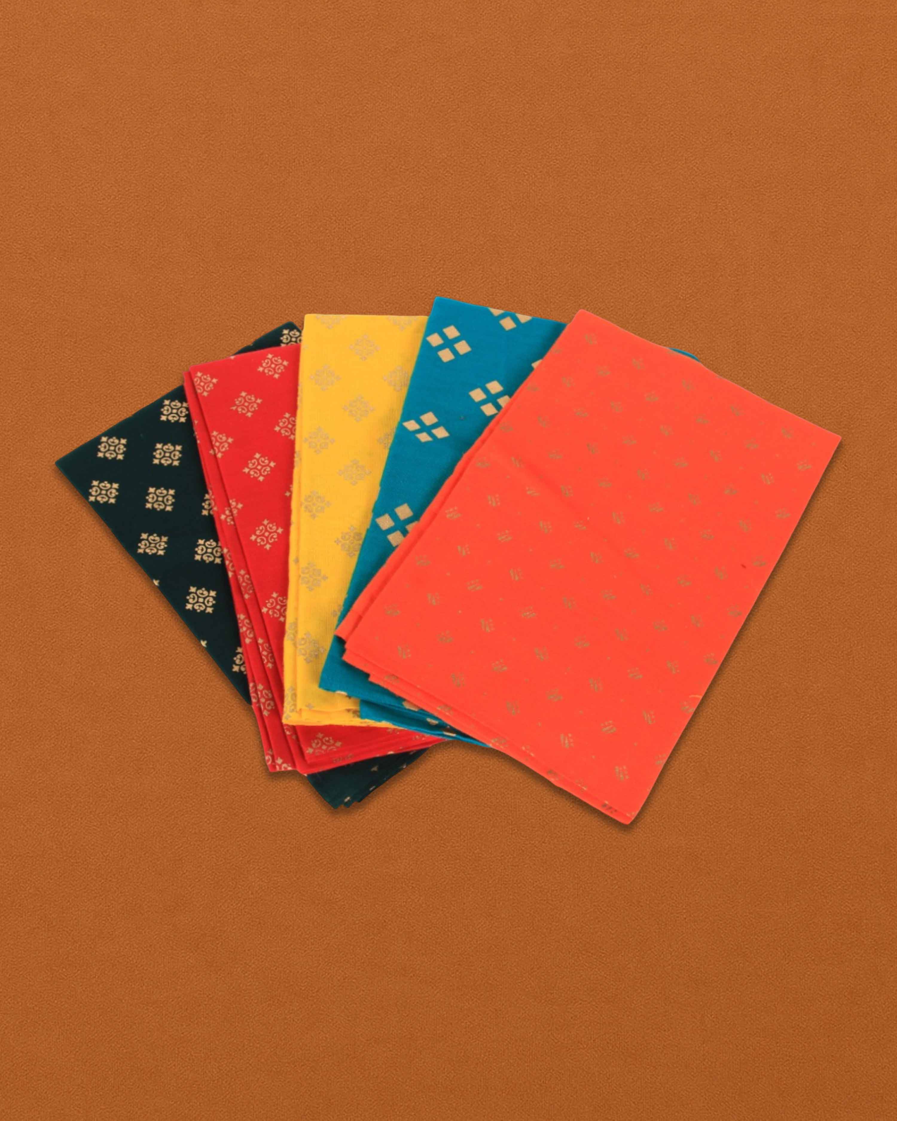 Cotton Blouse Material 1metre | Combo Set of 5 | Gold Printed Blouse