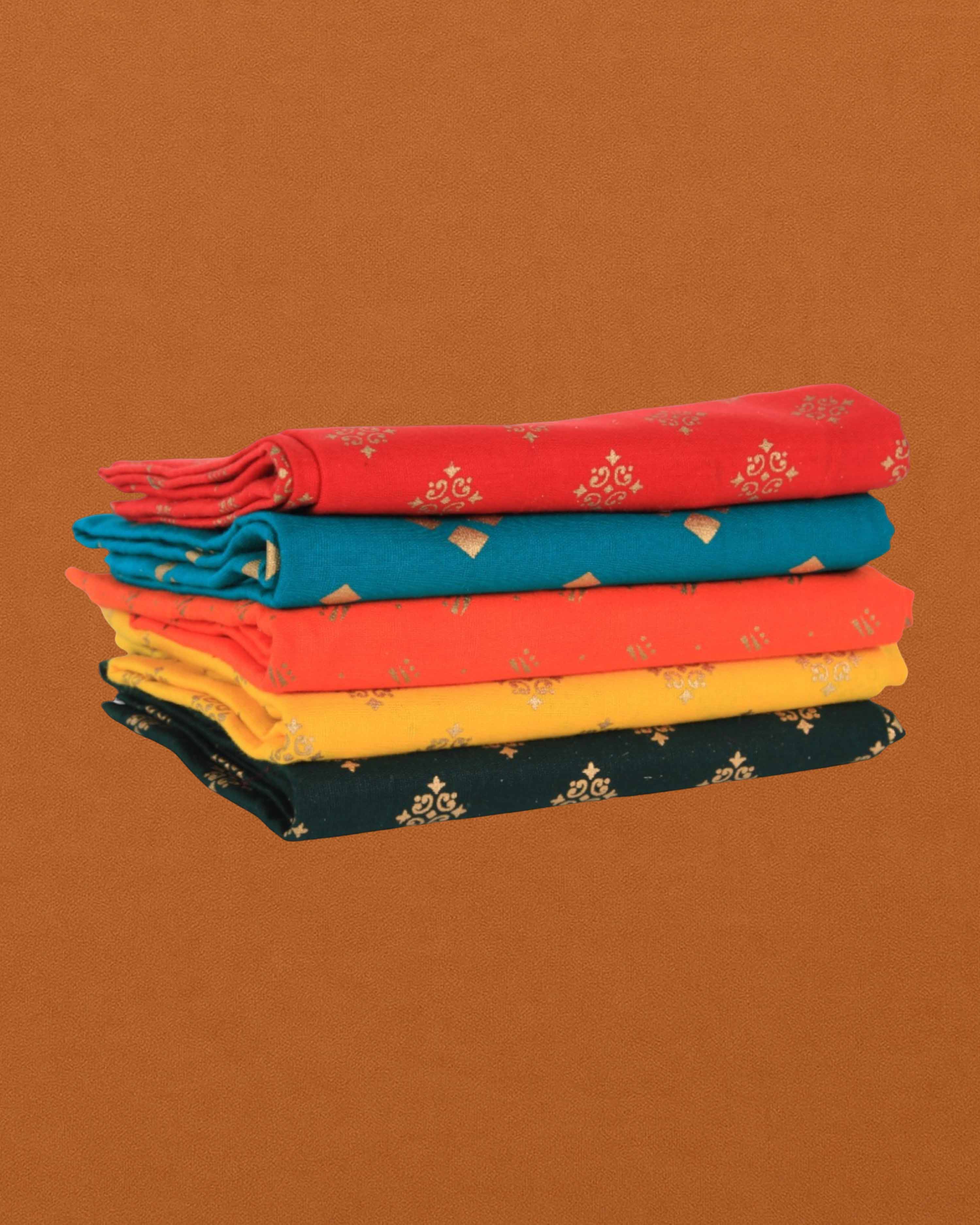Cotton Blouse Material 1metre | Combo Set of 5 | Gold Printed Blouse