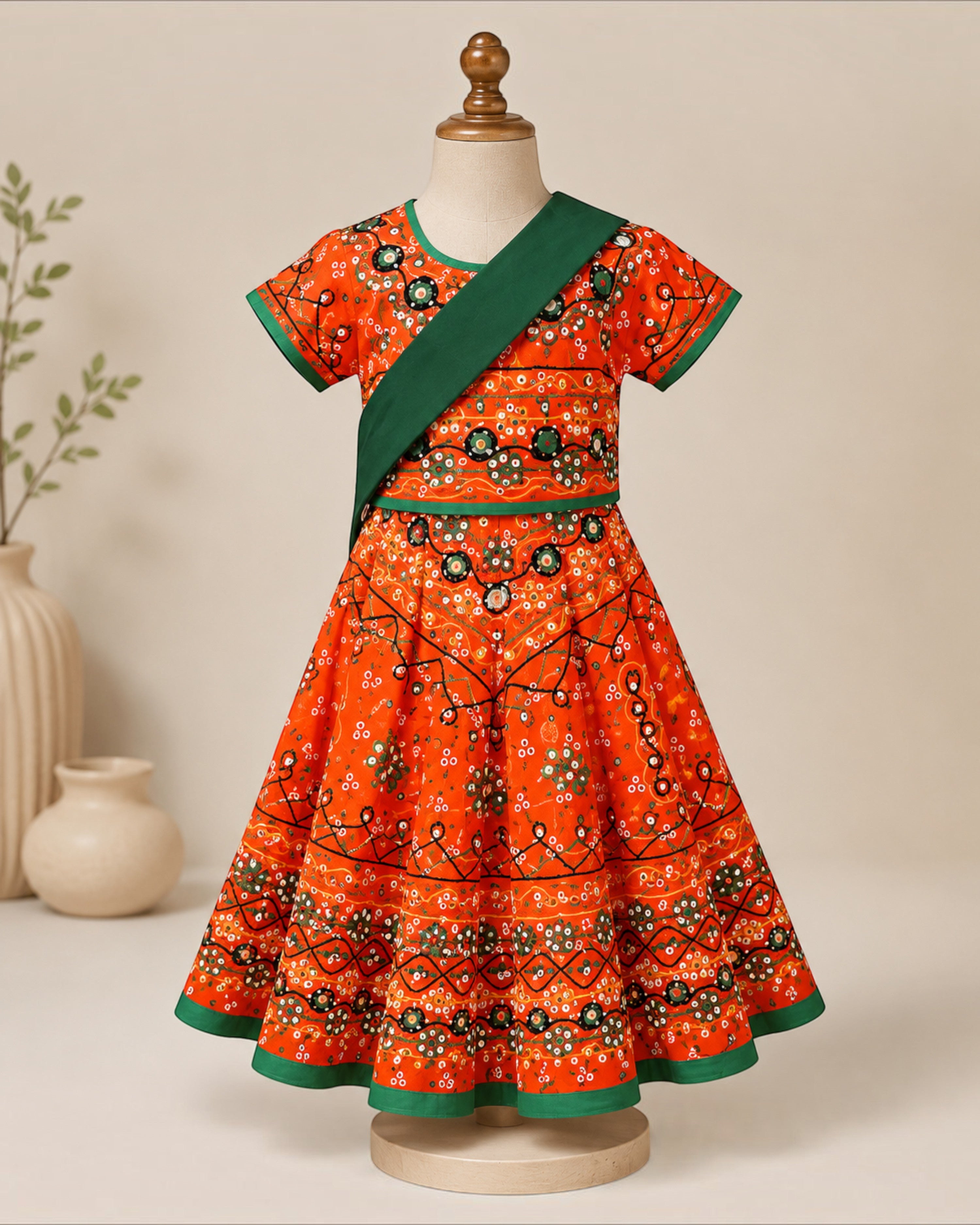 Girls & Baby Girls Kumkum Multicolor Cotton Lehenga Choli with Dupatta – 3 Piece Ethnic Set