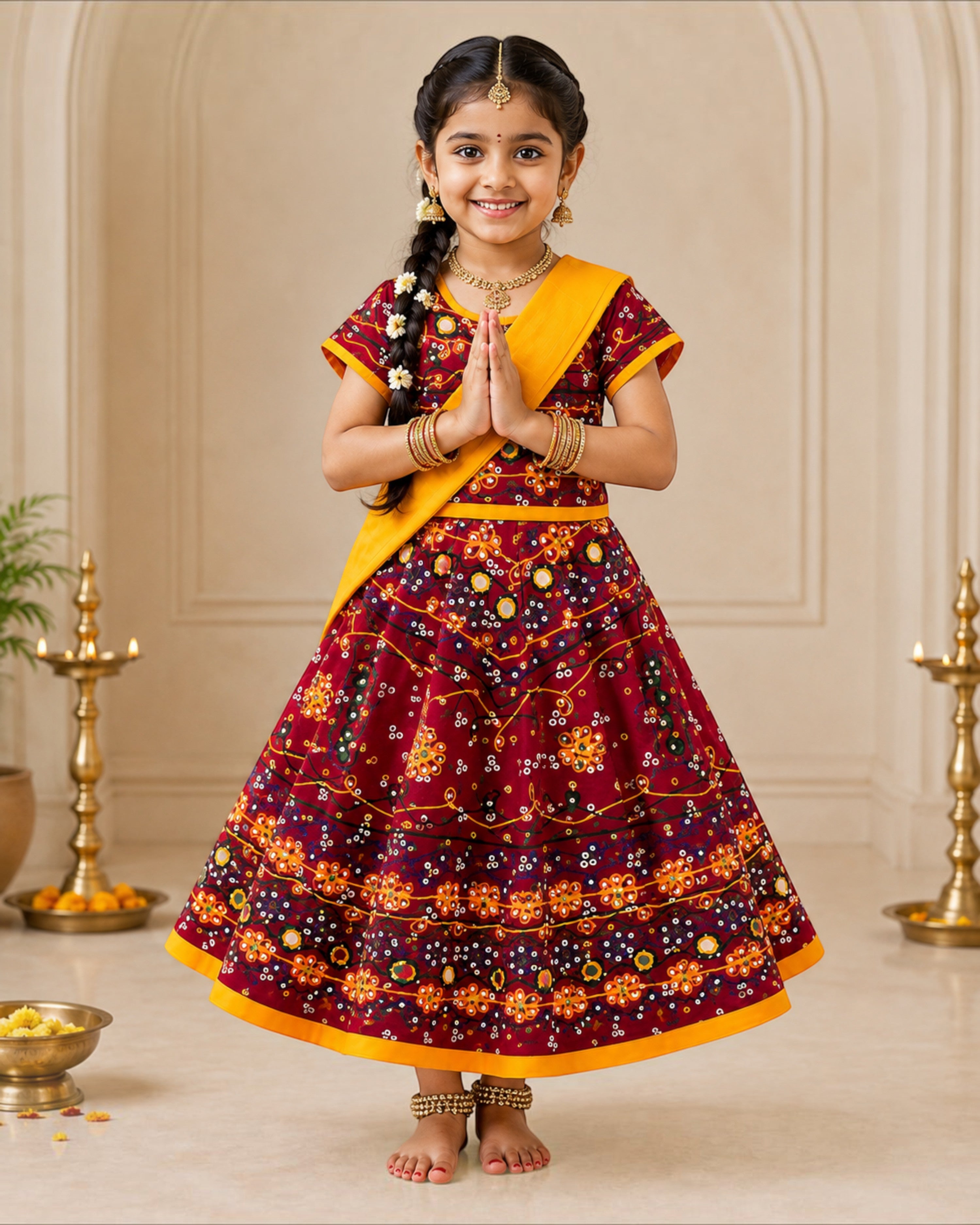 Girls & Baby Girls Kumkum Multicolor Cotton Lehenga Choli with Dupatta – 3 Piece Ethnic Set