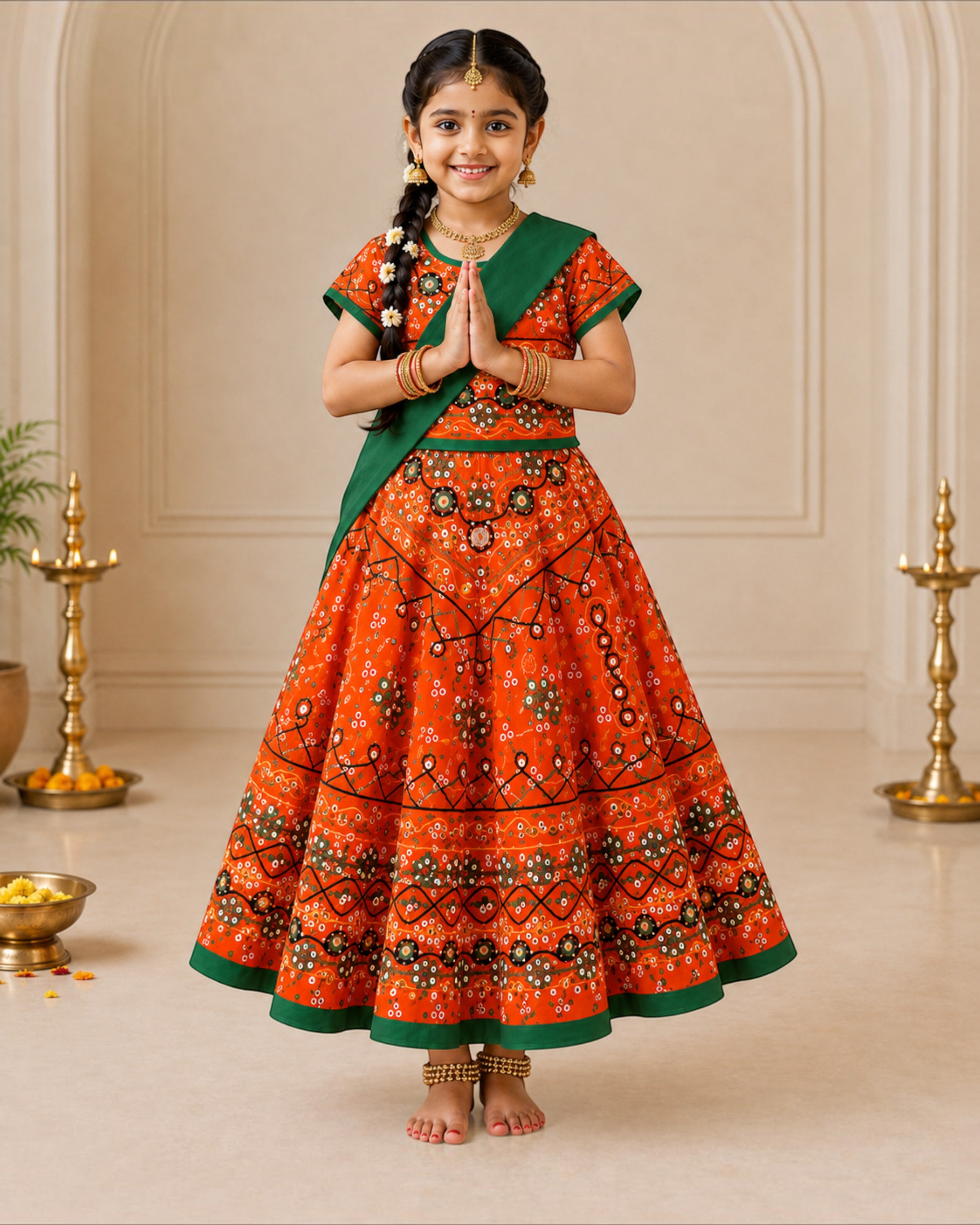 Girls & Baby Girls Kumkum Multicolor Cotton Lehenga Choli with Dupatta – 3 Piece Ethnic Set