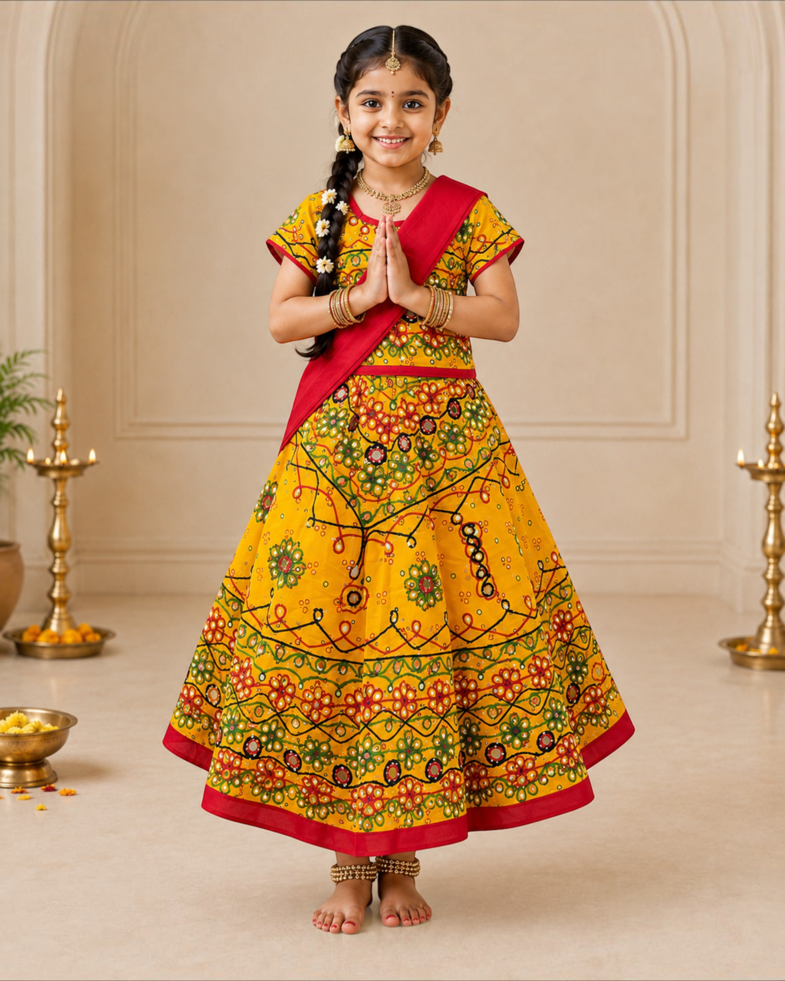 Girls & Baby Girls Kumkum Multicolor Cotton Lehenga Choli with Dupatta – 3 Piece Ethnic Set
