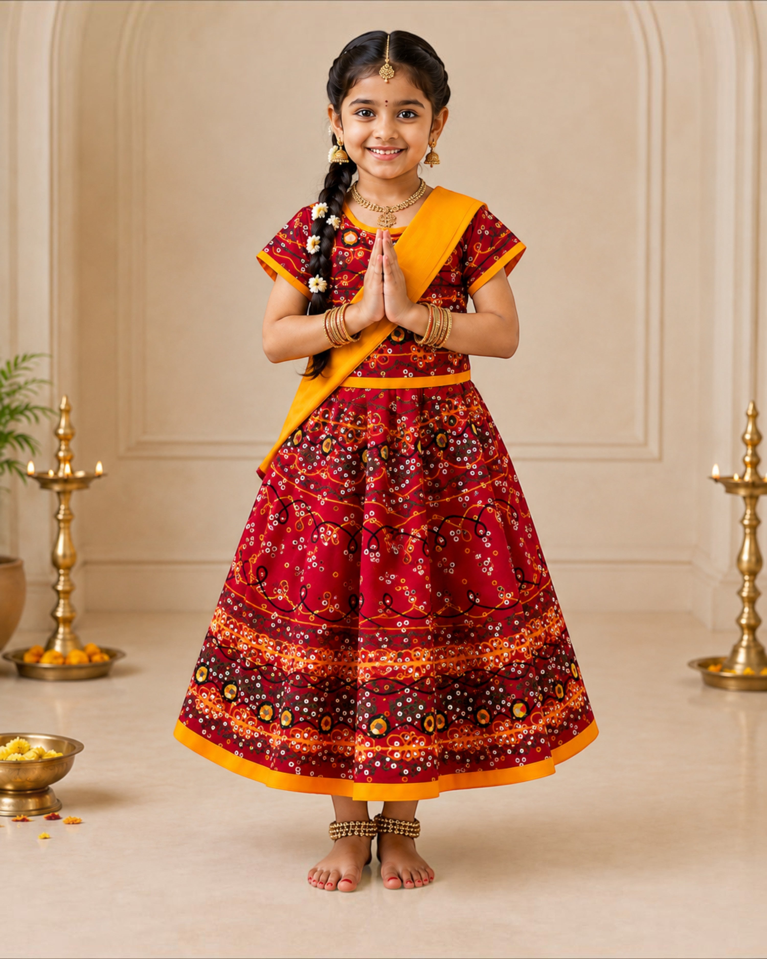 Girls & Baby Girls Kumkum Multicolor Cotton Lehenga Choli with Dupatta – 3 Piece Ethnic Set
