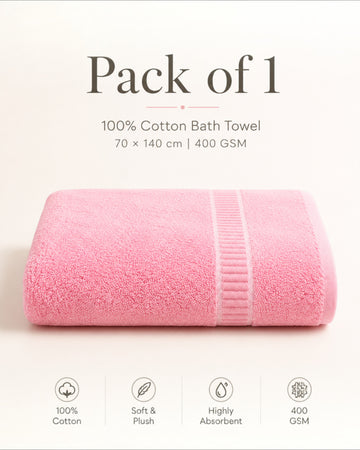100% Cotton Large Bath Towels for Men & Women – Soft, Highly Absorbent & Quick-Dry – 70×140 cm, 400 GSM, Assorted Colours, Pack of 1, 2 or 4