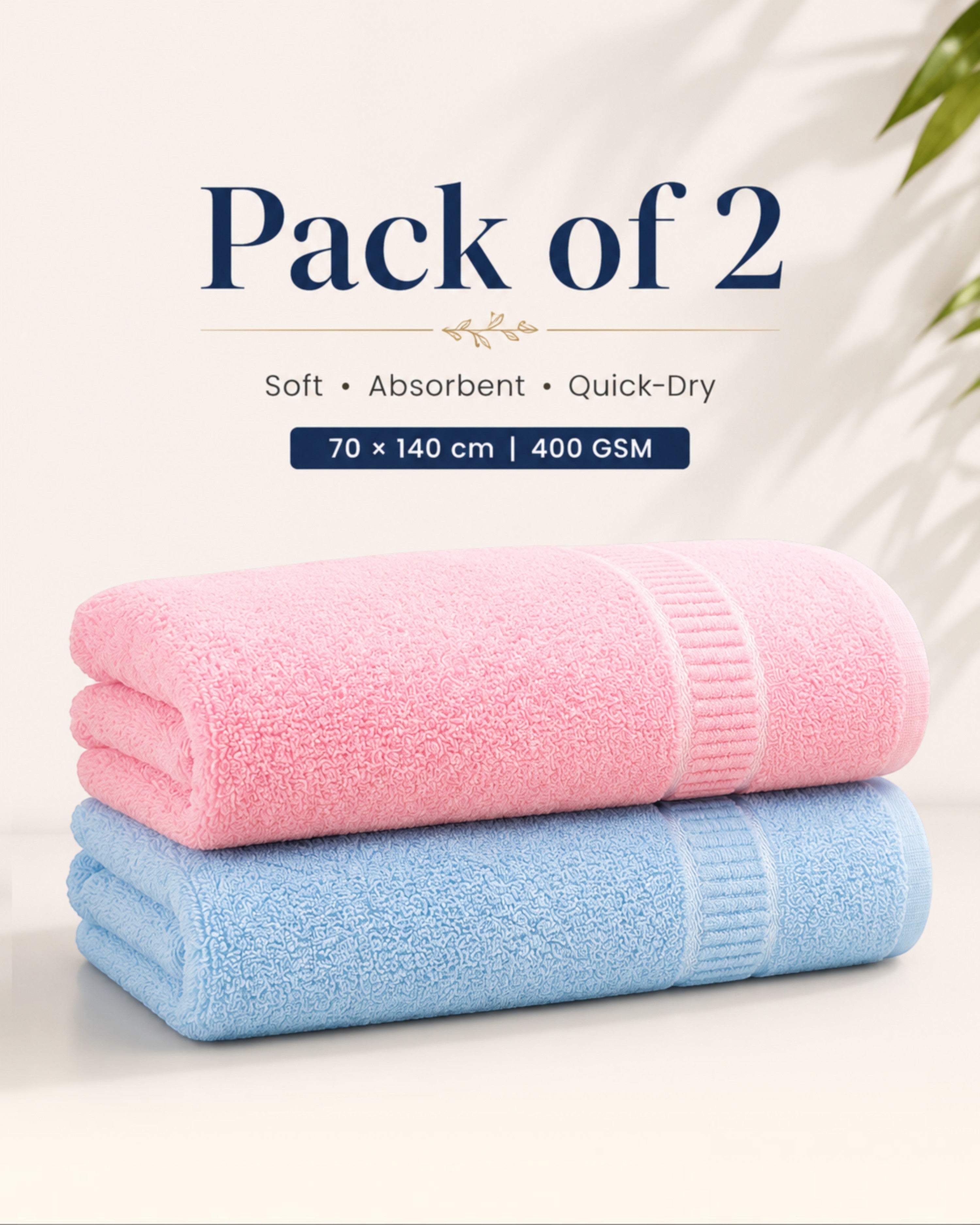 100% Cotton Large Bath Towels for Men & Women – Soft, Highly Absorbent & Quick-Dry – 70×140 cm, 400 GSM, Assorted Colours, Pack of 1, 2 or 4