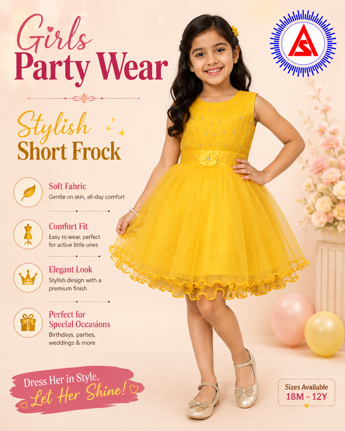 Girls Short Sleeve Party Wear Frock | Stylish Net Short Dress for Kids
