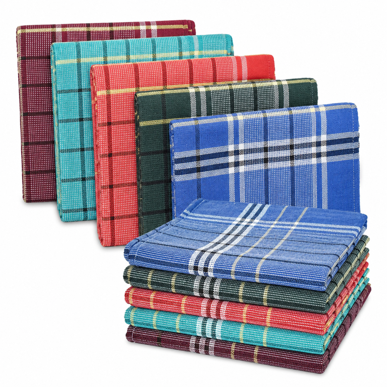 Twin-thread (Eralai)pure cotton bath towels in a pack of 5. Large 30 x 60-inch multicolour checked towels for men and women. Lightweight and easy to dry.