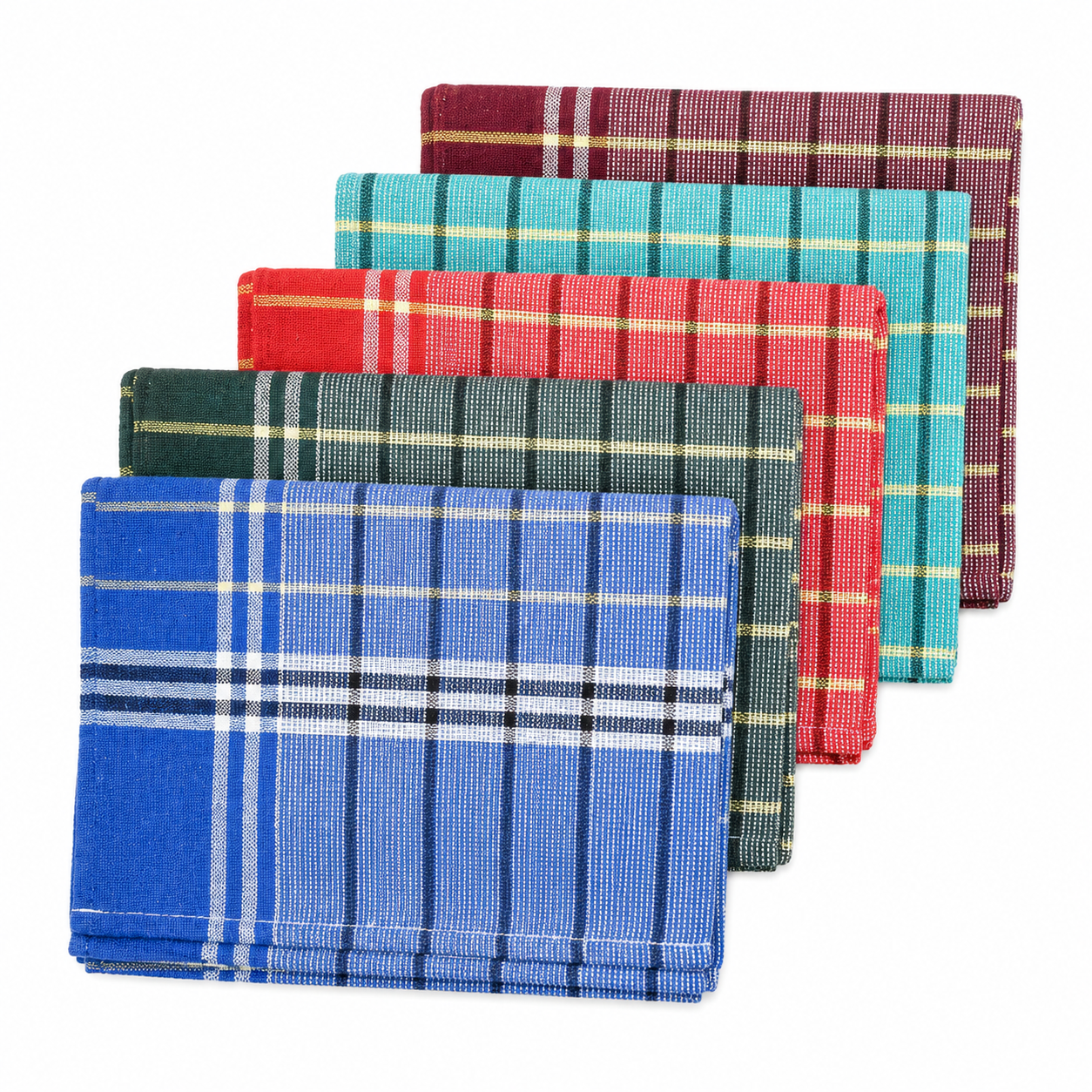 Twin-thread (Eralai)pure cotton bath towels in a pack of 5. Large 30 x 60-inch multicolour checked towels for men and women. Lightweight and easy to dry.