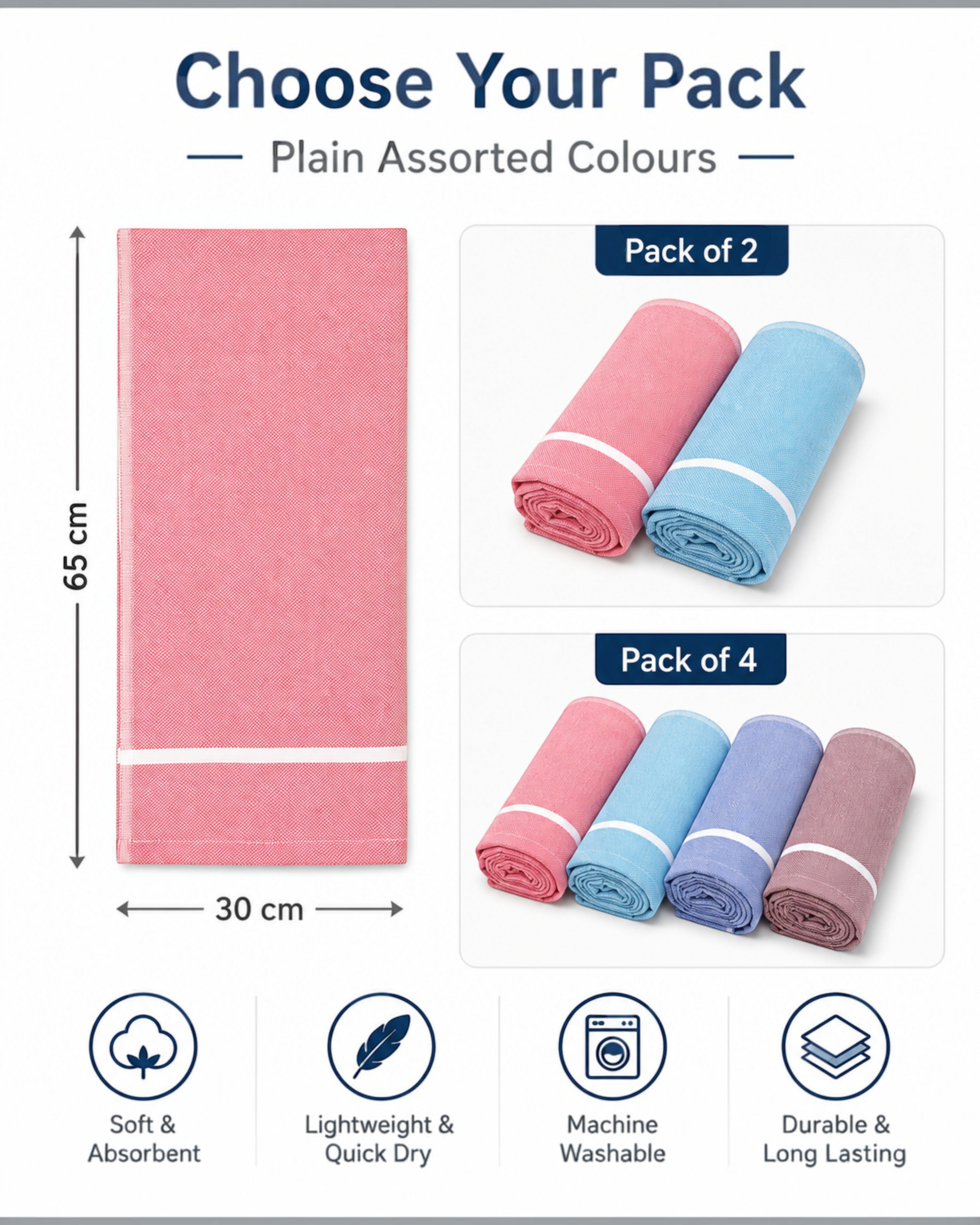 Kerala Cotton Thorthu Gamcha Towels for Men & Women – 30 × 65 cm – Pack of 2/4