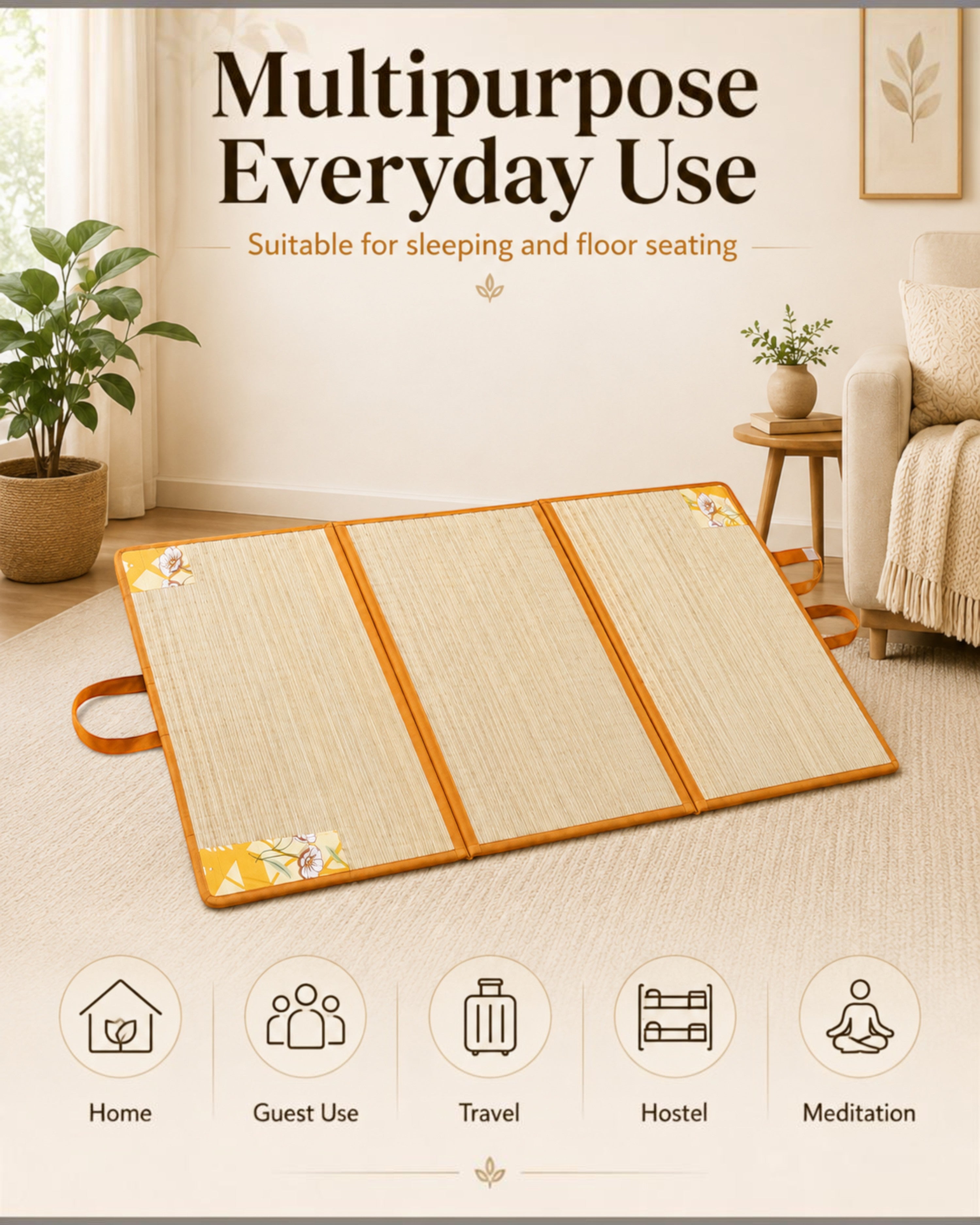 Korai Grass Foldable Cushion Mat with 18 mm Foam – 4×6 & 5×6 ft