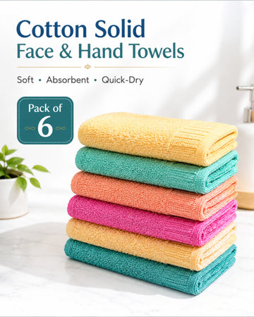 Cotton Solid Face & Hand Towels – Soft, Absorbent and Quick-Dry Rumal for Men & Women – 9×9, 11×17 & 13×20 Inch, Pack of 6/12