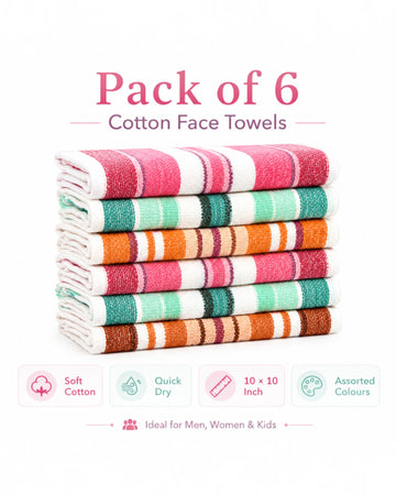 Cotton Face Towels for Men, Women & Kids, Soft Quick-Dry Washcloths, Multipurpose Face Wipes, Hand Towels and Napkins, Assorted Colours, 10×10 Inch