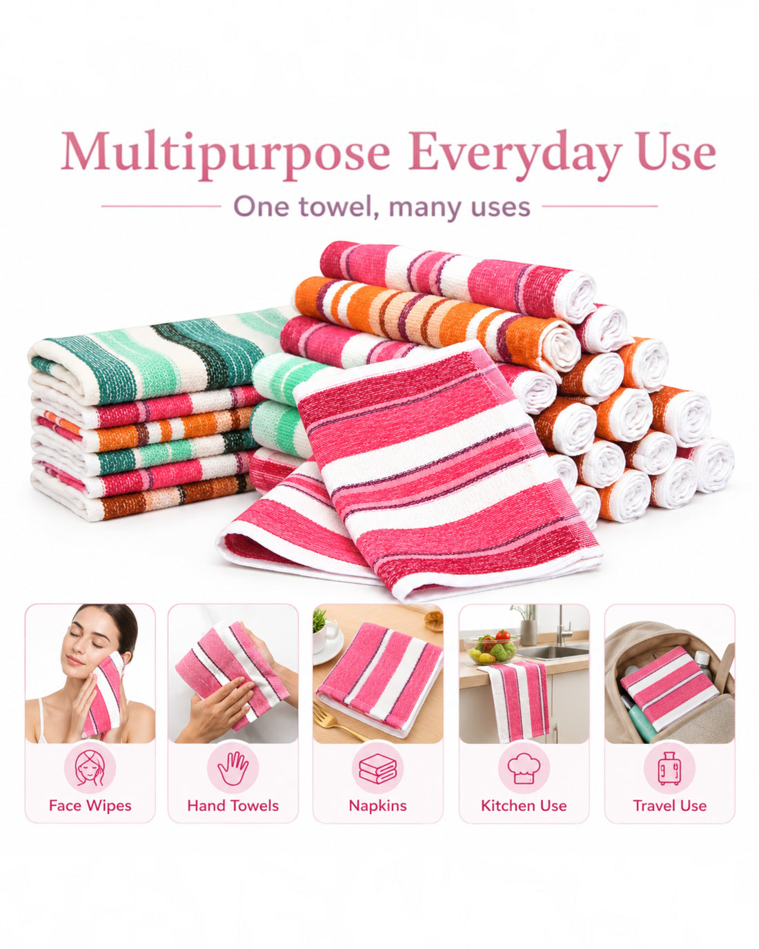 Cotton Face Towels for Men, Women & Kids, Soft Quick-Dry Washcloths, Multipurpose Face Wipes, Hand Towels and Napkins, Assorted Colours, 10×10 Inch