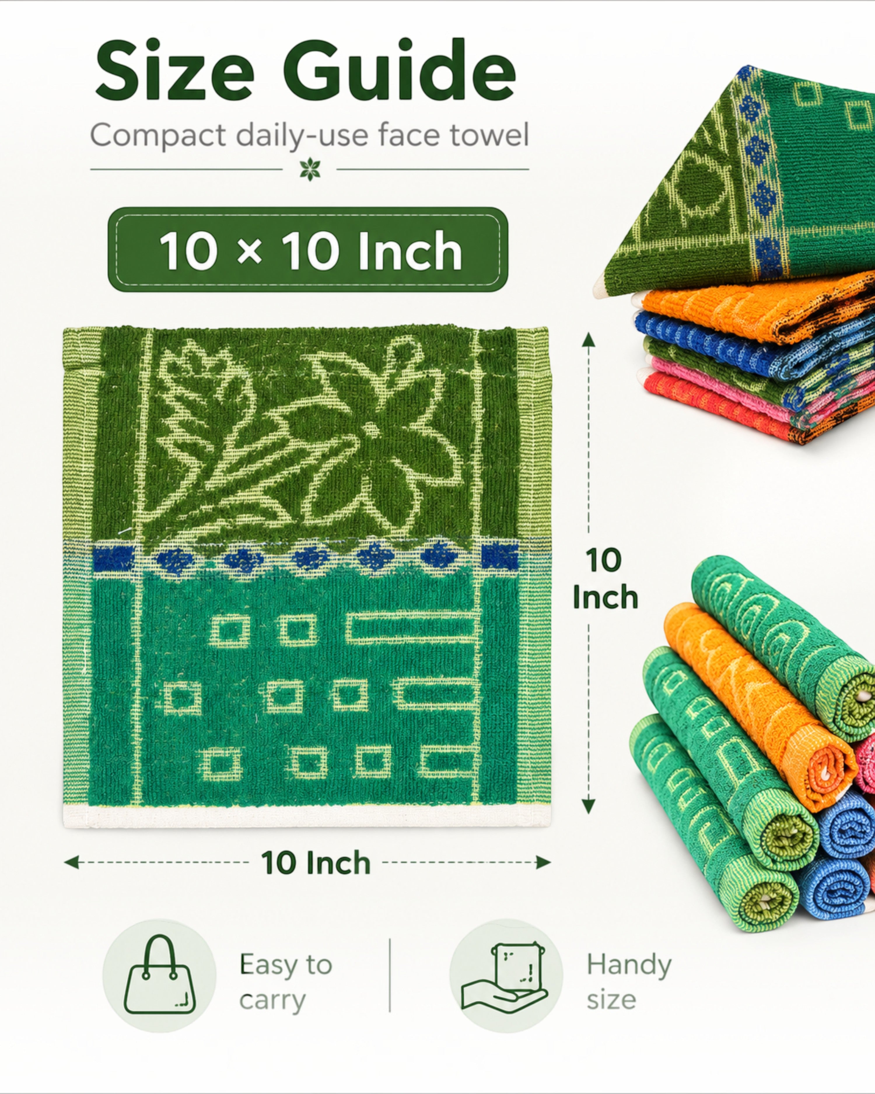 Soft Cotton Face Towels for Men, Women & Kids – 10×10 Inch, Pack of 6/12