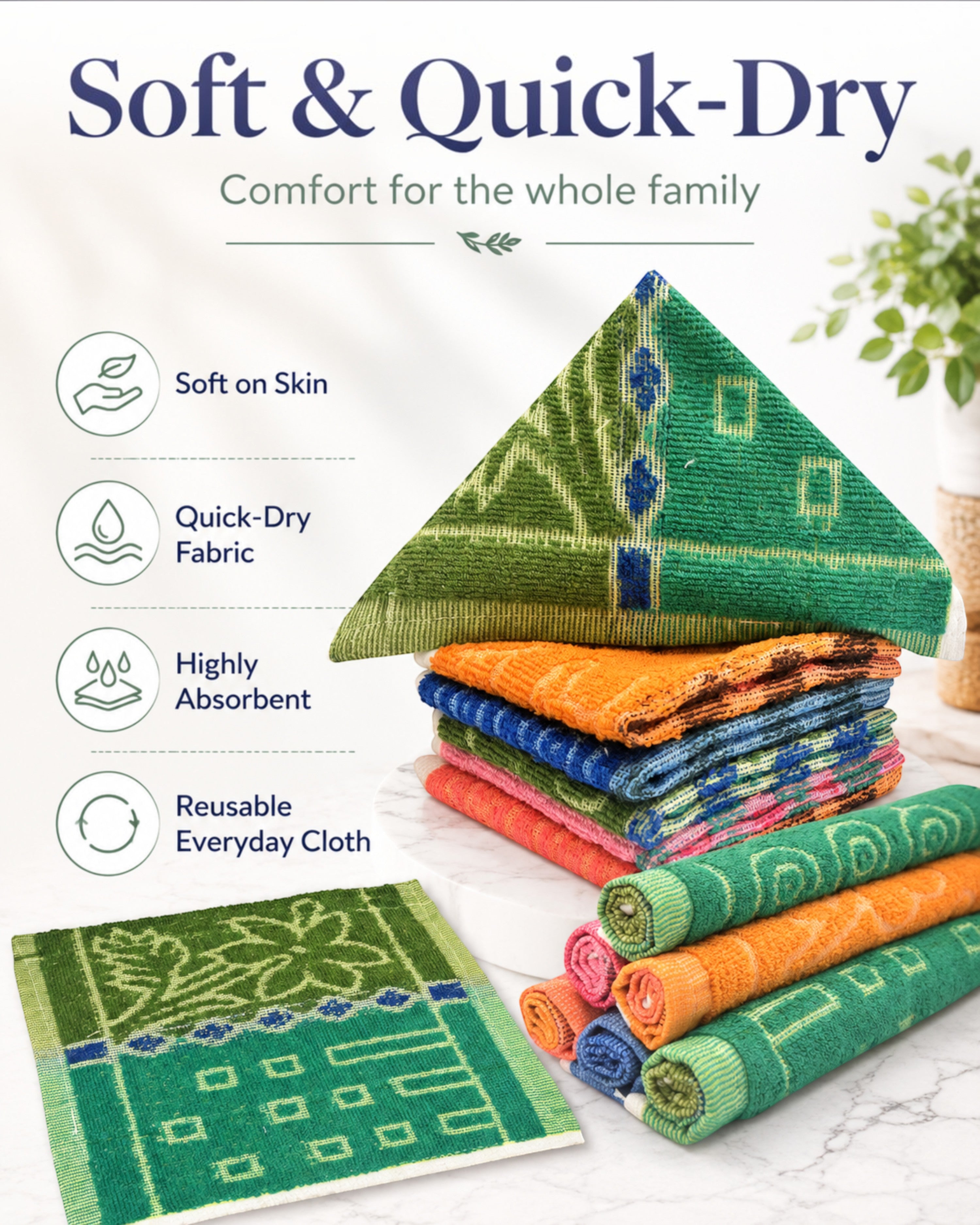 Soft Cotton Face Towels for Men, Women & Kids – 10×10 Inch, Pack of 6/12