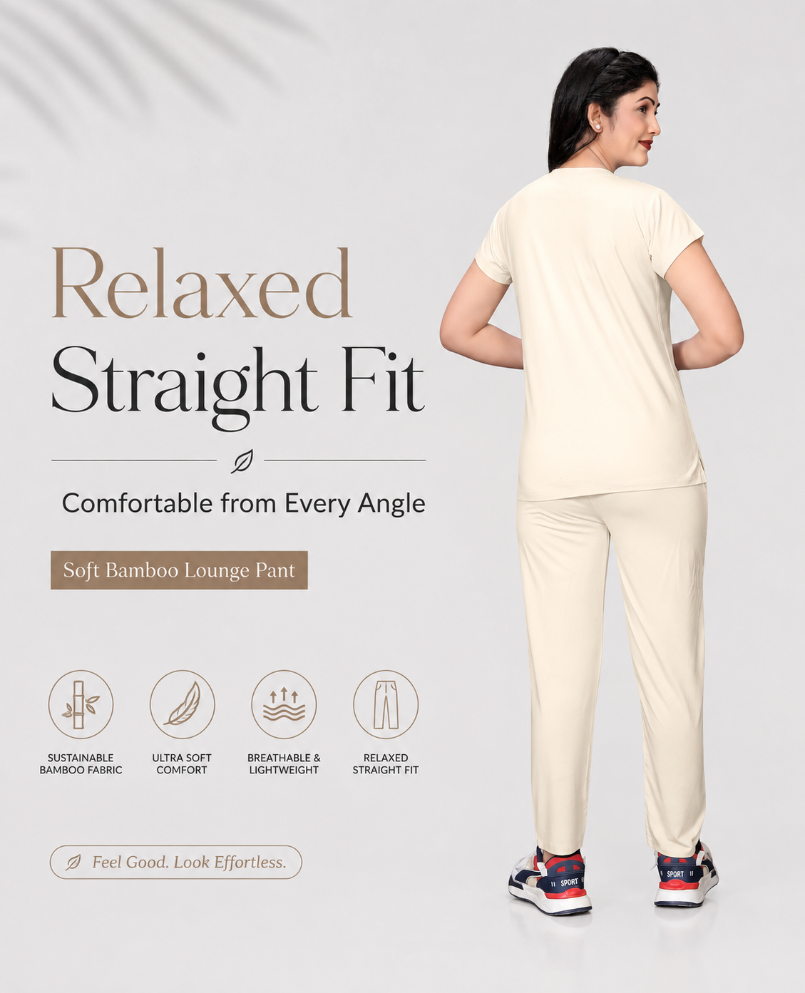 Women’s Bamboo Blend Co-ord Set – Half Sleeve T-Shirt & Lounge Pants | Ultra-Soft 160 GSM Loungewear  | Cream/Ivory