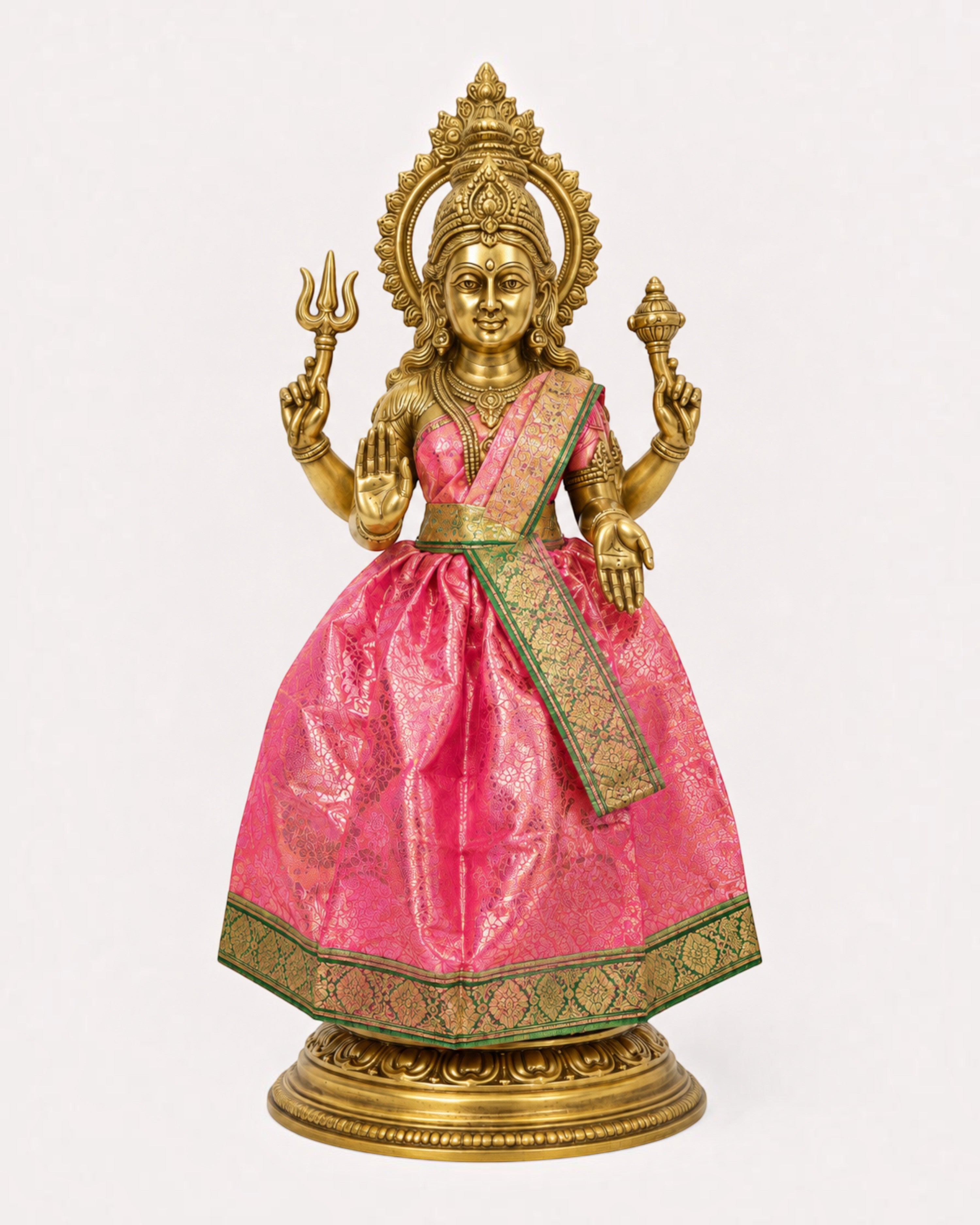 Amman Pavadai sets with lehenga, chunri and patka for Navaratri Kalash, Durga, Lakshmi, Saraswati and Radha. Packs of 3, 6 or 9.