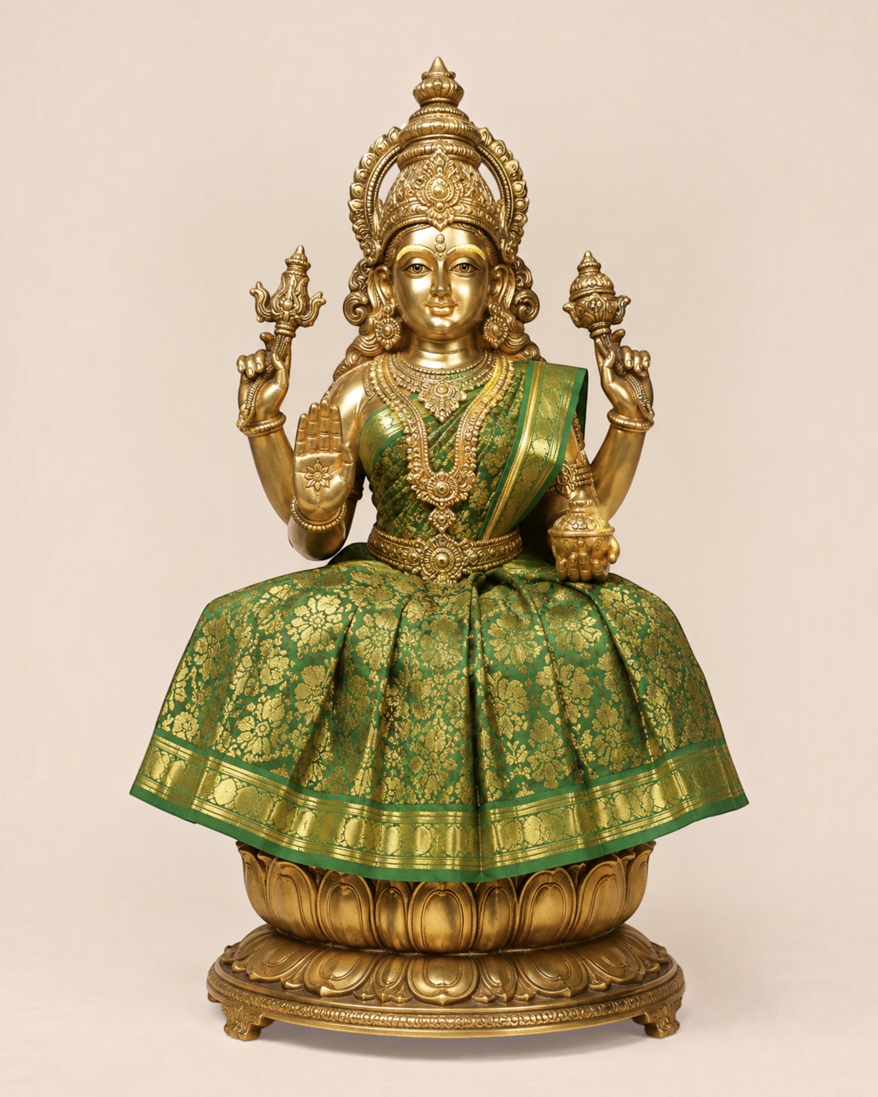 Amman Pavadai sets with lehenga, chunri and patka for Navaratri Kalash, Durga, Lakshmi, Saraswati and Radha. Packs of 3, 6 or 9.