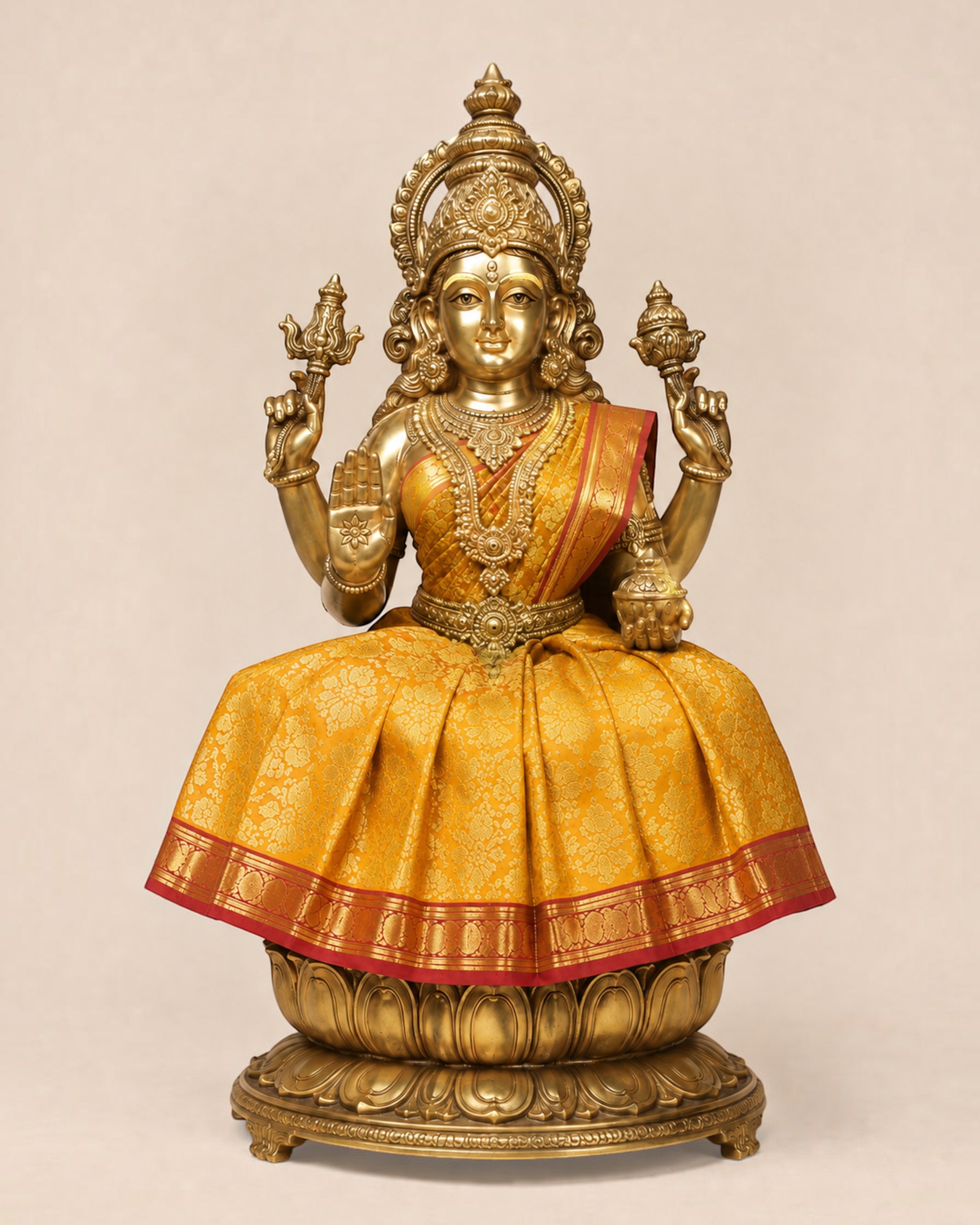 Amman Pavadai sets with lehenga, chunri and patka for Navaratri Kalash, Durga, Lakshmi, Saraswati and Radha. Packs of 3, 6 or 9.