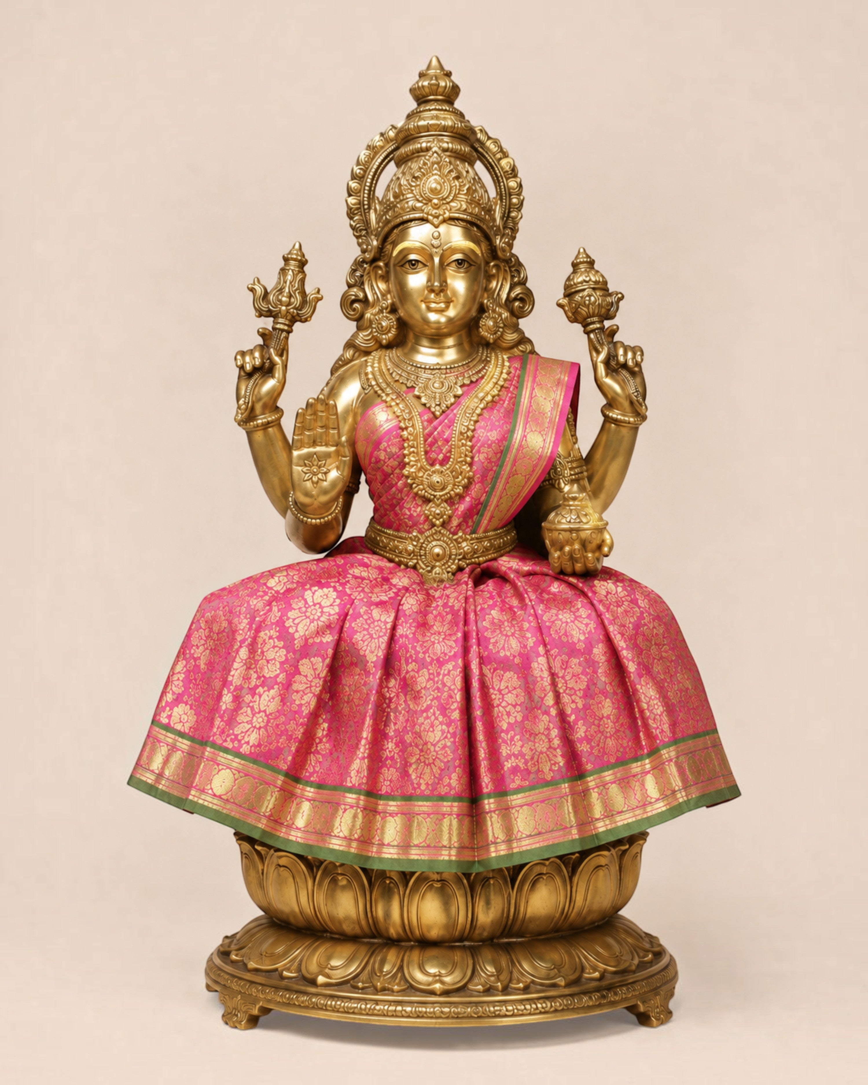 Amman Pavadai sets with lehenga, chunri and patka for Navaratri Kalash, Durga, Lakshmi, Saraswati and Radha. Packs of 3, 6 or 9.