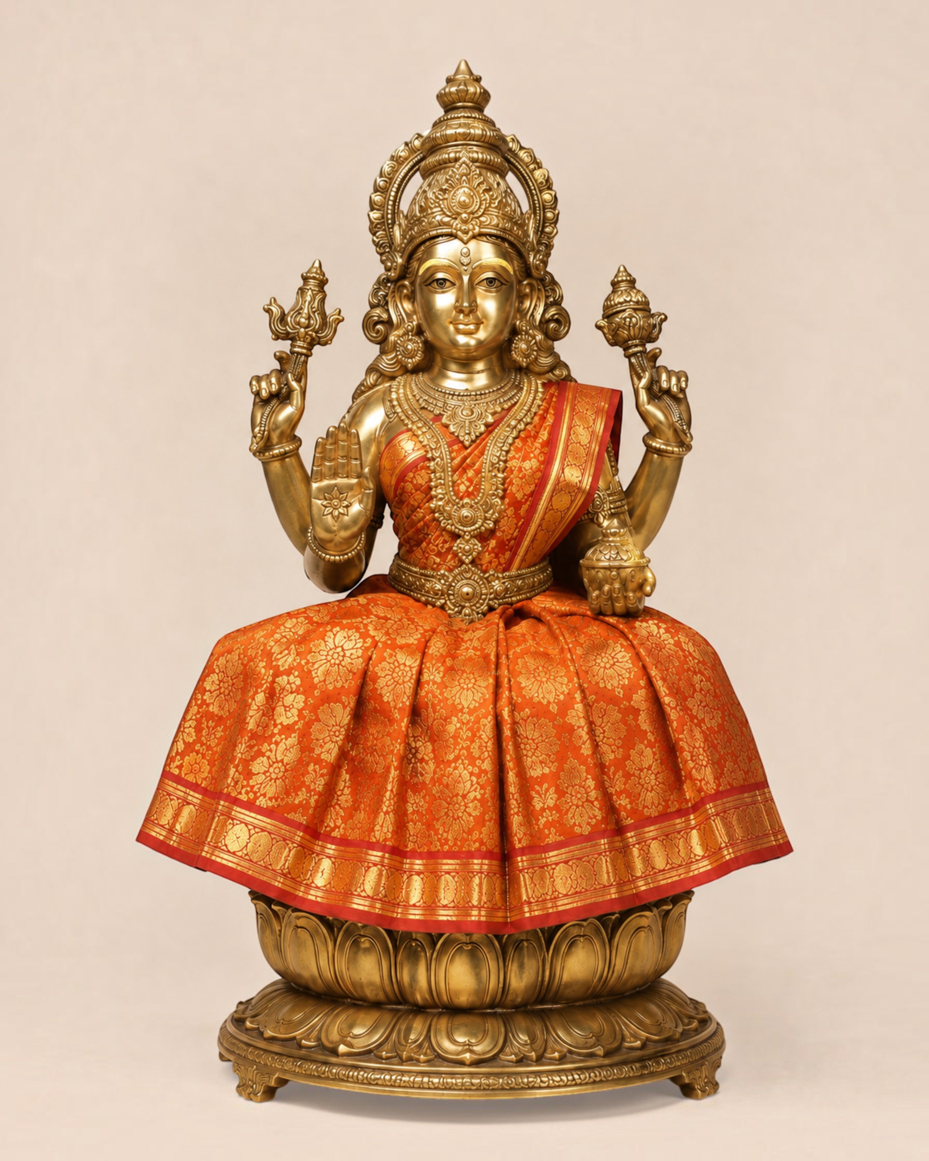 Amman Pavadai sets with lehenga, chunri and patka for Navaratri Kalash, Durga, Lakshmi, Saraswati and Radha. Packs of 3, 6 or 9.