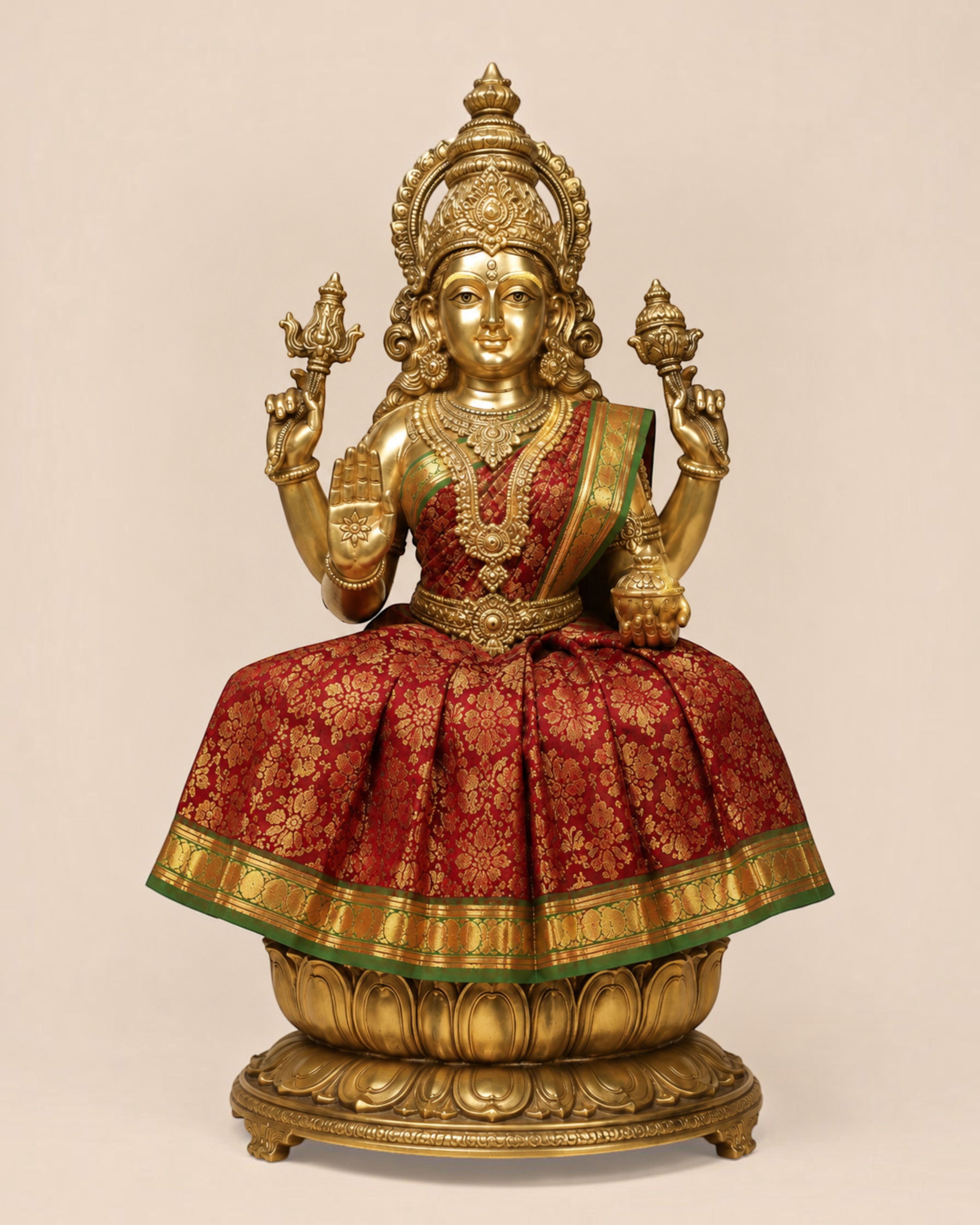 Amman Pavadai sets with lehenga, chunri and patka for Navaratri Kalash, Durga, Lakshmi, Saraswati and Radha. Packs of 3, 6 or 9.
