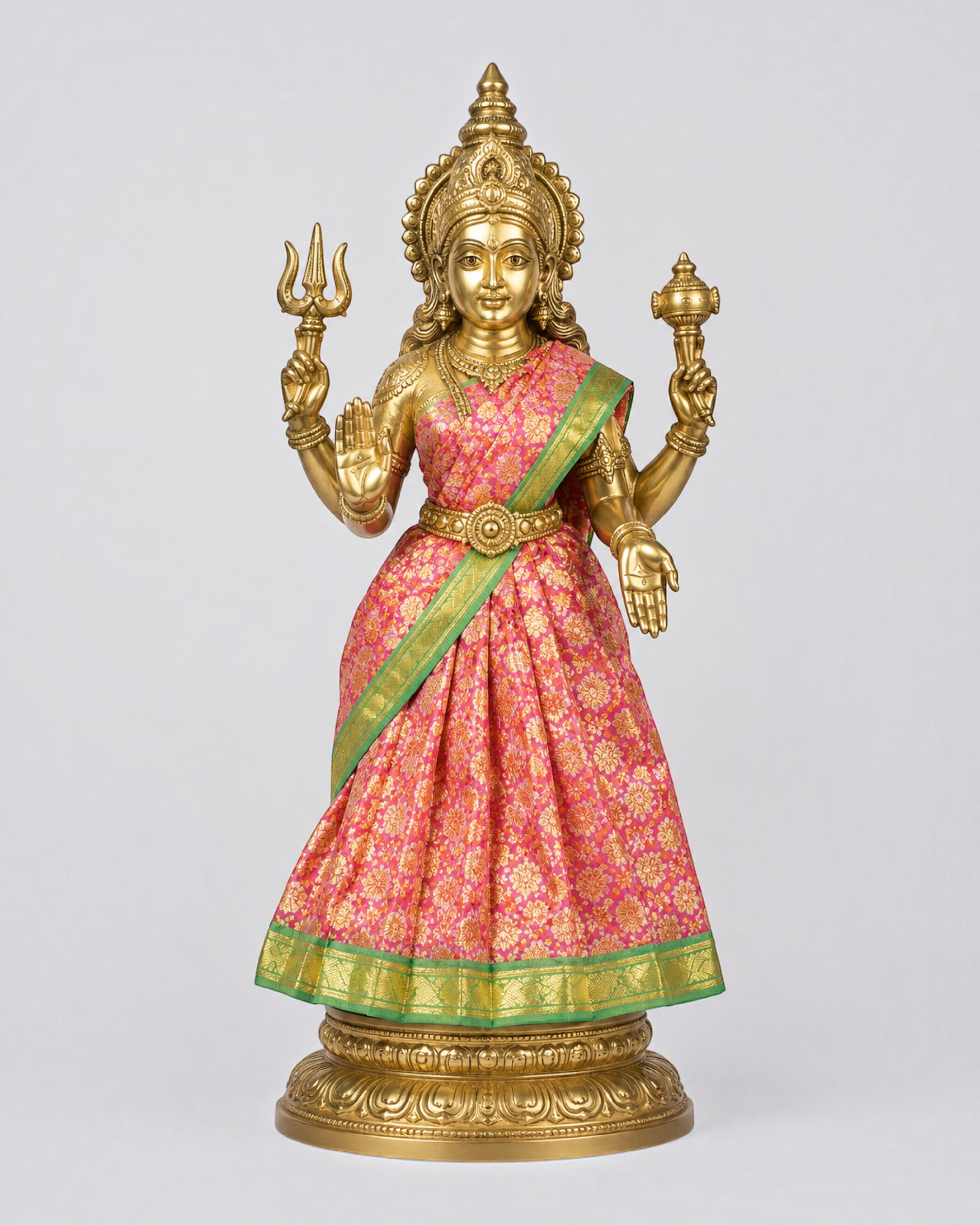 Amman Pavadai sets with lehenga, chunri and patka for Navaratri Kalash, Durga, Lakshmi, Saraswati and Radha. Packs of 3, 6 or 9.