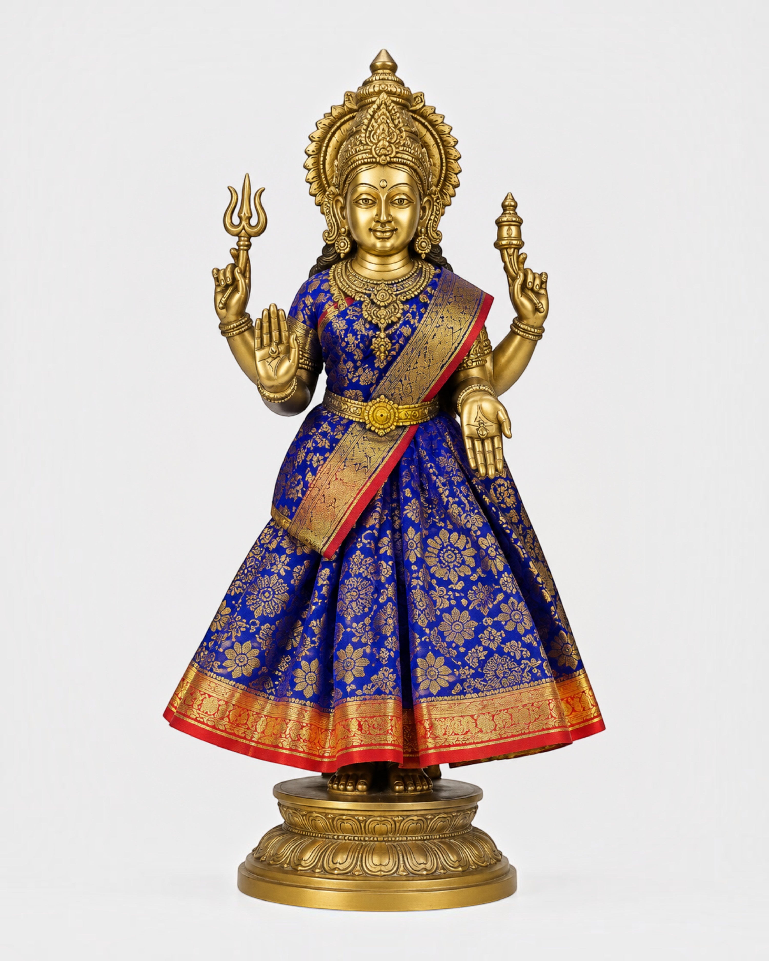 Amman Pavadai sets with lehenga, chunri and patka for Navaratri Kalash, Durga, Lakshmi, Saraswati and Radha. Packs of 3, 6 or 9.