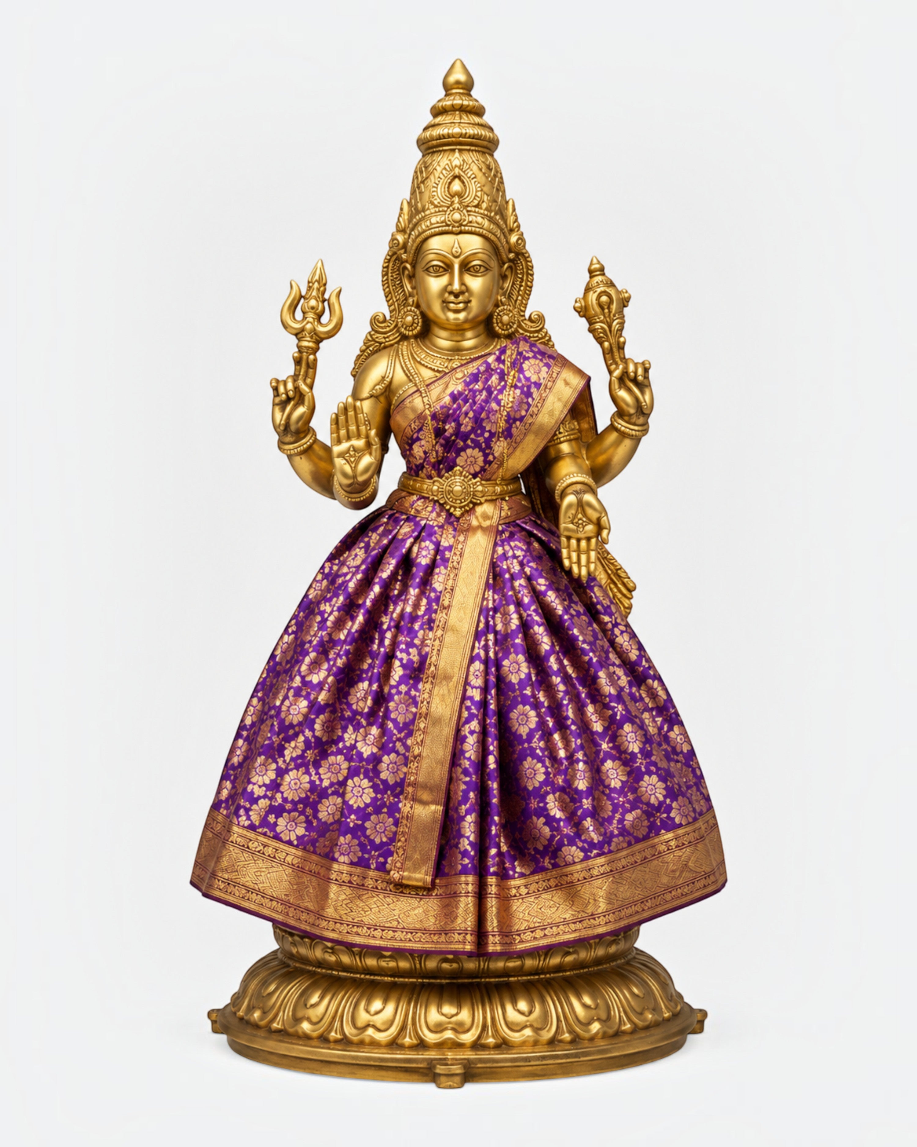 Amman Pavadai sets with lehenga, chunri and patka for Navaratri Kalash, Durga, Lakshmi, Saraswati and Radha. Packs of 3, 6 or 9.