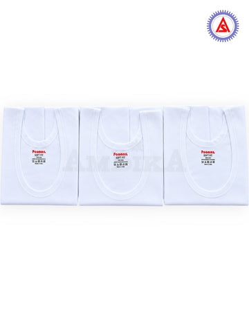 Poomer Soft Fit white cotton round neck sleeveless vests pack of 3