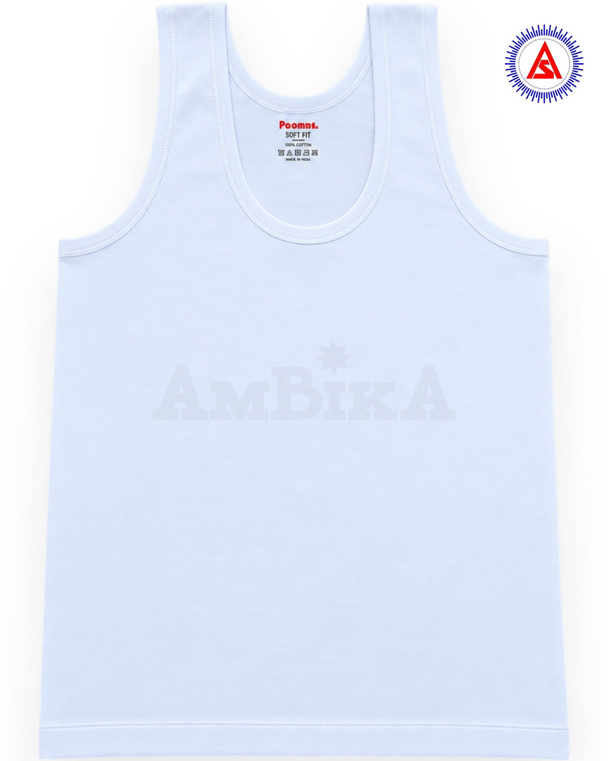 Poomer Soft Fit white cotton sleeveless vest front view
