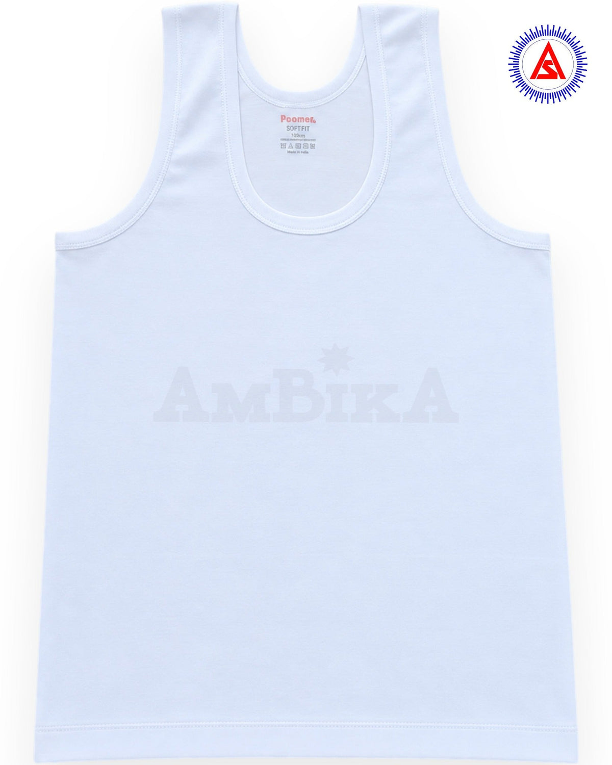 Poomer Soft Fit white sleeveless cotton vest full front view