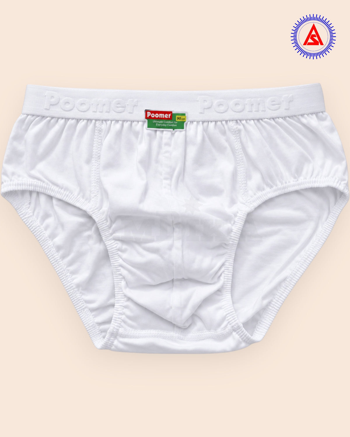 Poomer white Franco cotton brief front view