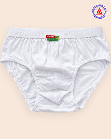Poomer white Franco cotton brief front view
