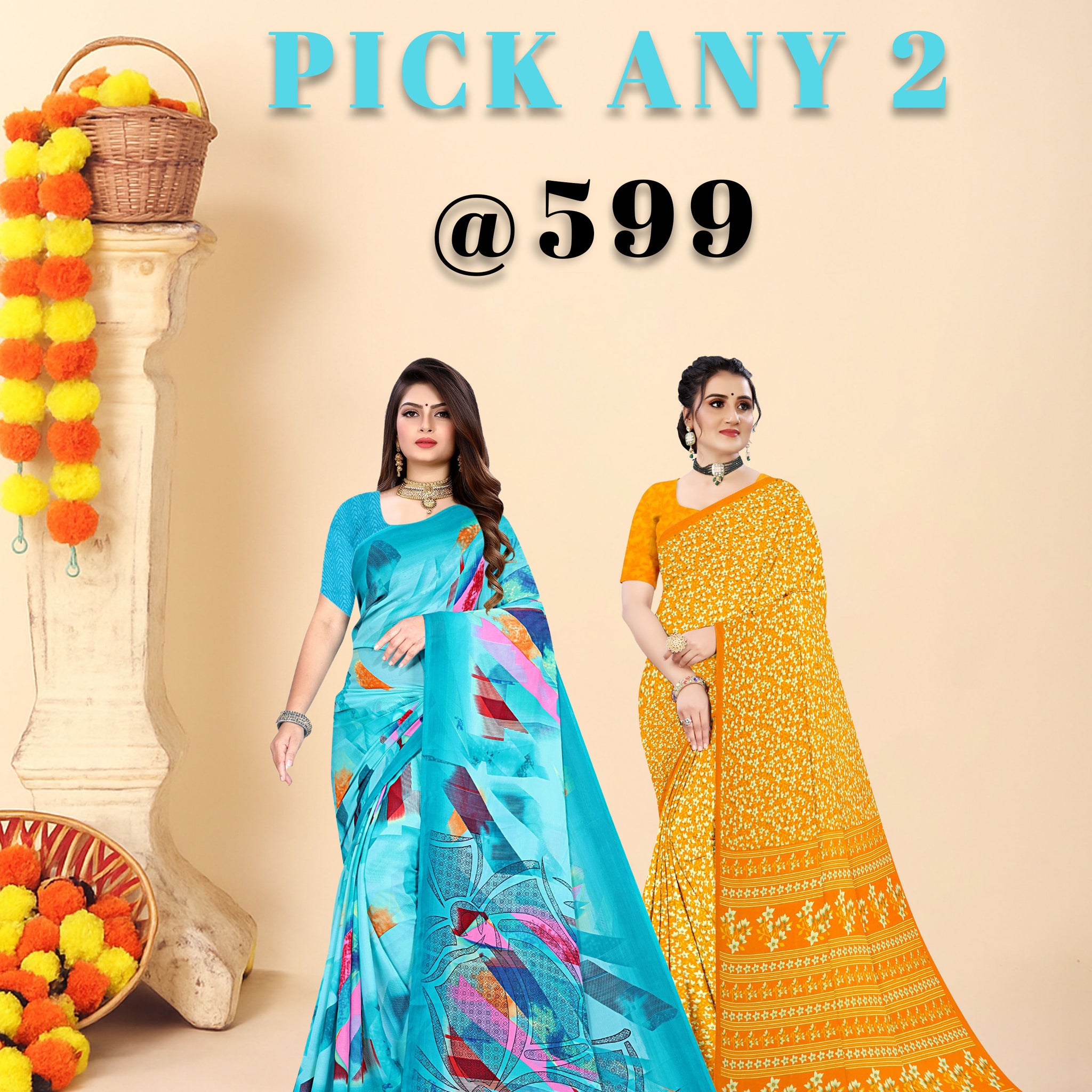 Pack Of Any 2 - Chiffon Sarees Combo